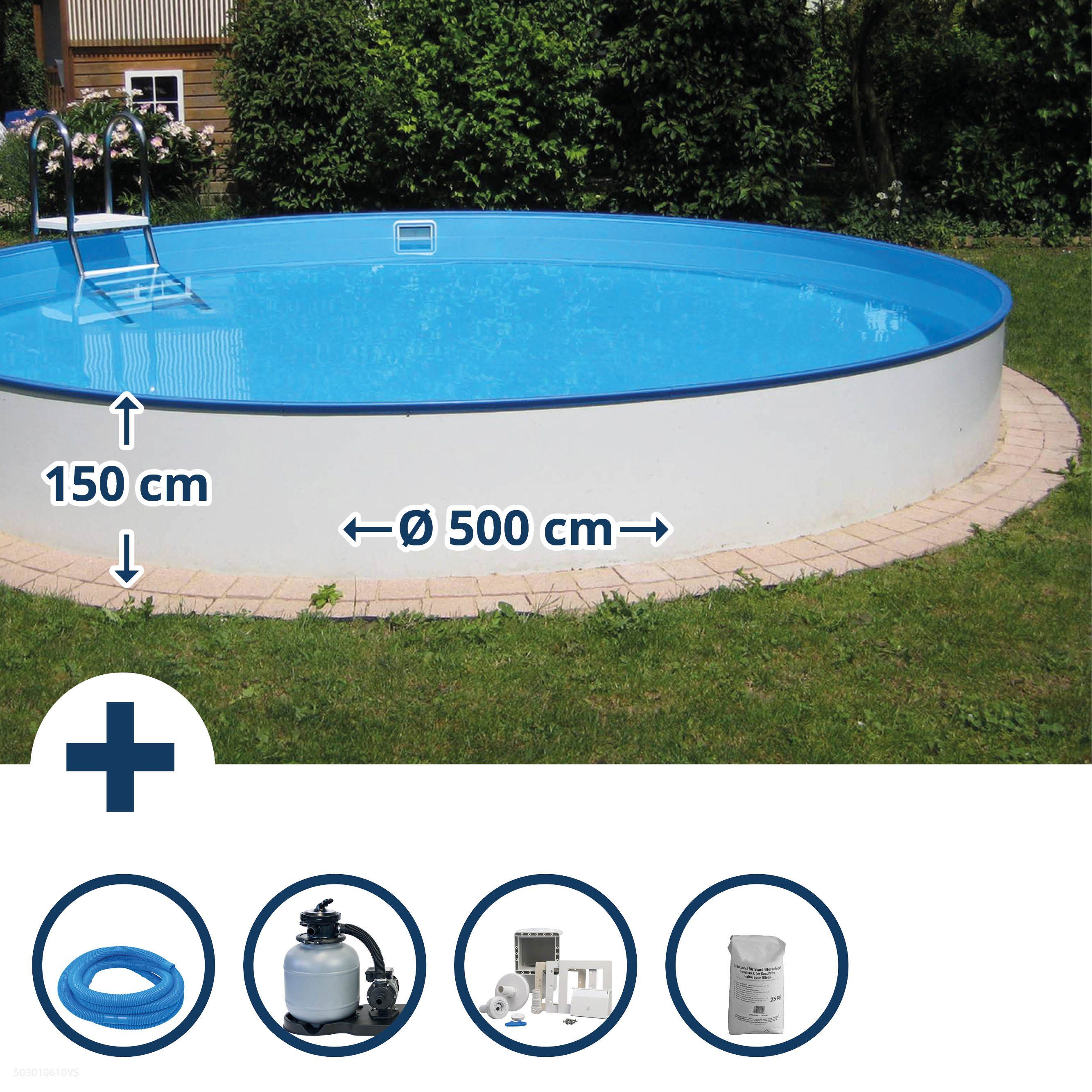 Planet Pool Rundpool Stahlwandpool Set rund Balearen 500x150 cm, Stahl (Beckenset, 1-tlg), verzinkte Stahlwand