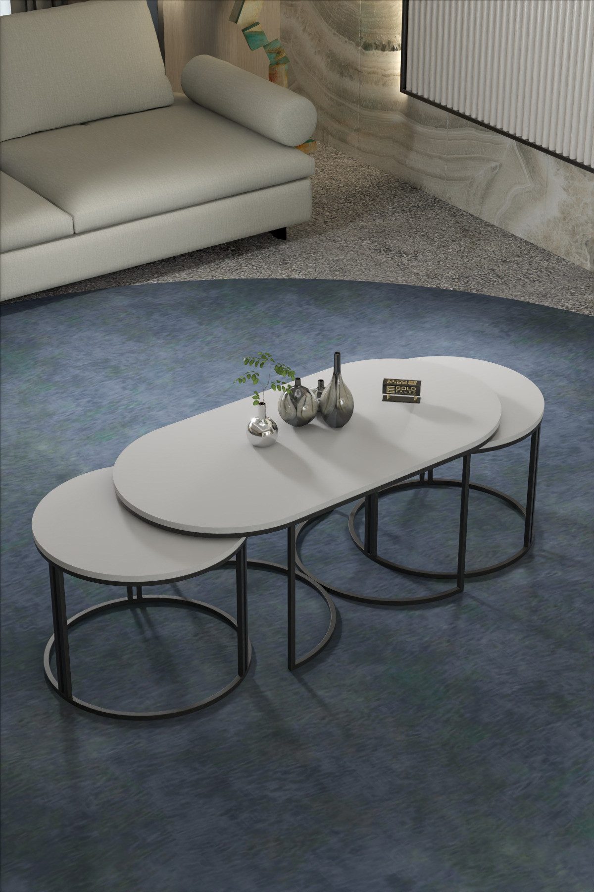 en.casa Couchtisch (Couchtisch- und Beistelltisch-Set, 3-St., 3-teilig: 1 Couchtisch + 2 Beistelltische), Couchtisch-Set mit Satztischen 60 x 120 cm Spanplatte Weiß 89321610