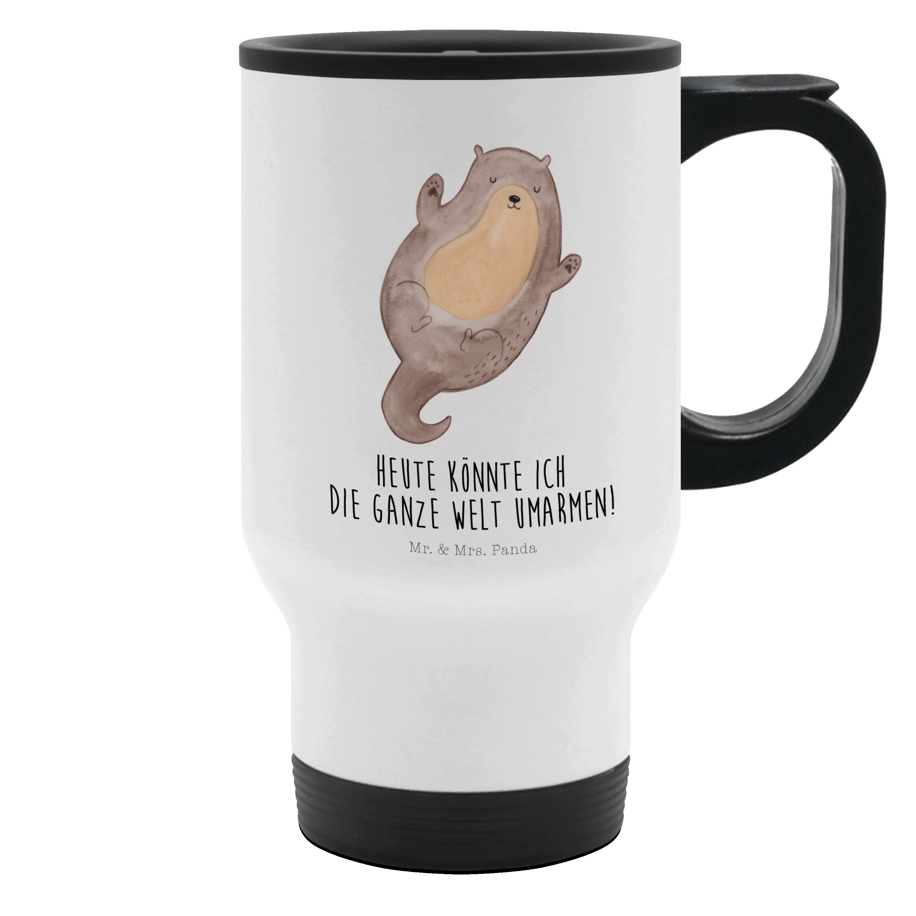 Mr. & Mrs. Panda Thermobecher Otter Umarmen - Weiß - Geschenk, Tasse zum Mitnehmen, Kaffeebecher, o, Edelstahl, Süßes Design mit charmanten Sprüchen