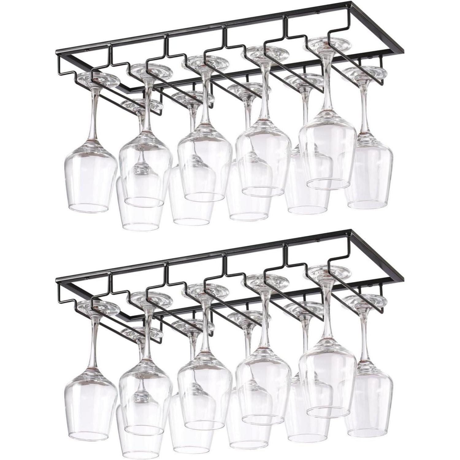 YunNasi Gläserhalter Weinglashalter 5 reihige Gläserhalter Metall Halter Schwarz 2 Stück