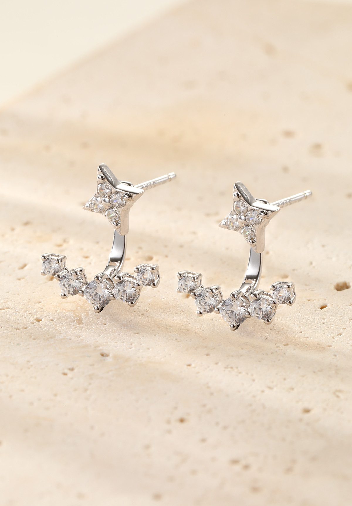 Hey Happiness Paar Ohrhänger Cosmic Kristall Stern, Ear Jacket Ohrringe Silber 925 für Damen, vergoldet