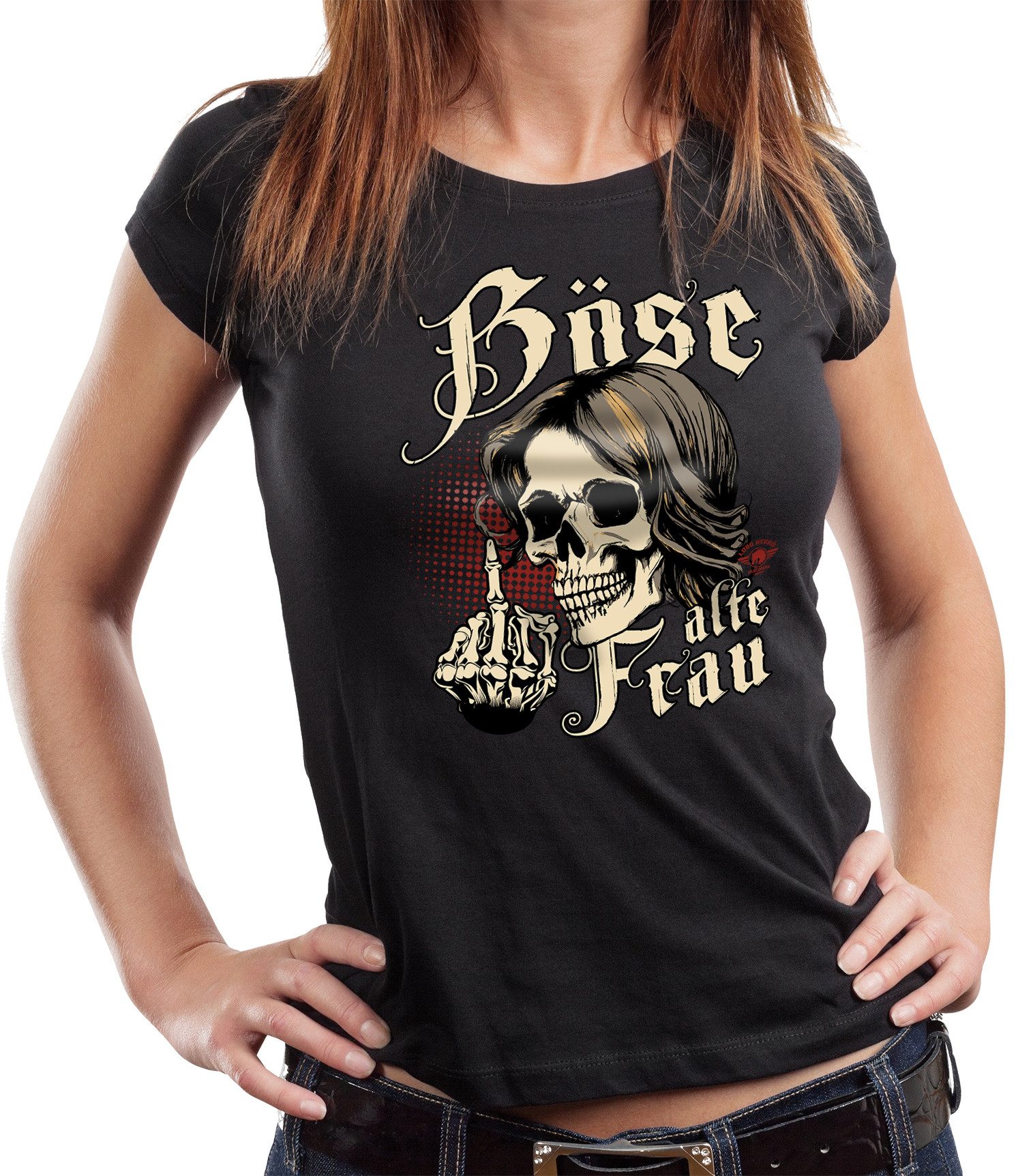 LOBO NEGRO® T-Shirt Damen Lady Biker Shirt: Böse alte Frau