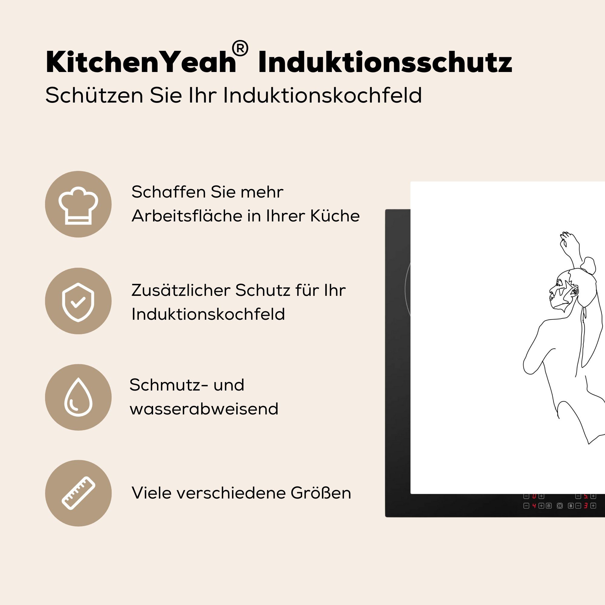 küche - Herdblende-/Abdeckplatte Tanzen Linienkunst MuchoWow Vinyl, 78x78 tlg), für (1 cm, Ceranfeldabdeckung, - Frauen, Arbeitsplatte