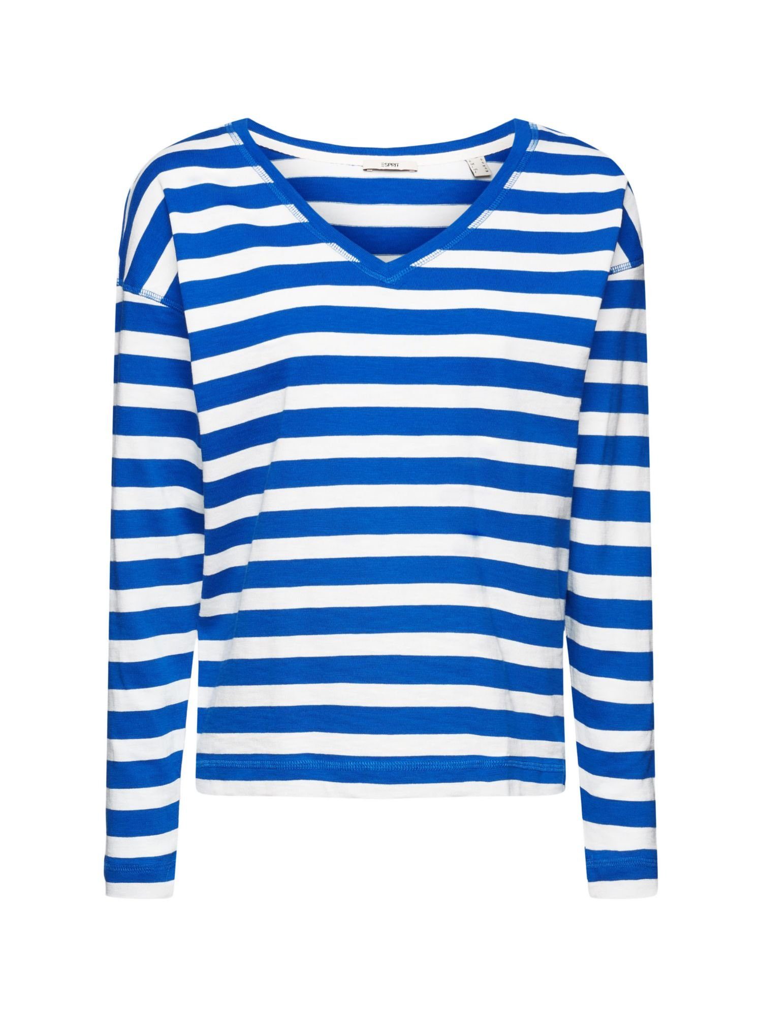 Esprit Langarmshirt Streifen-Shirt mit V-Ausschnitt BLUE (1-tlg)