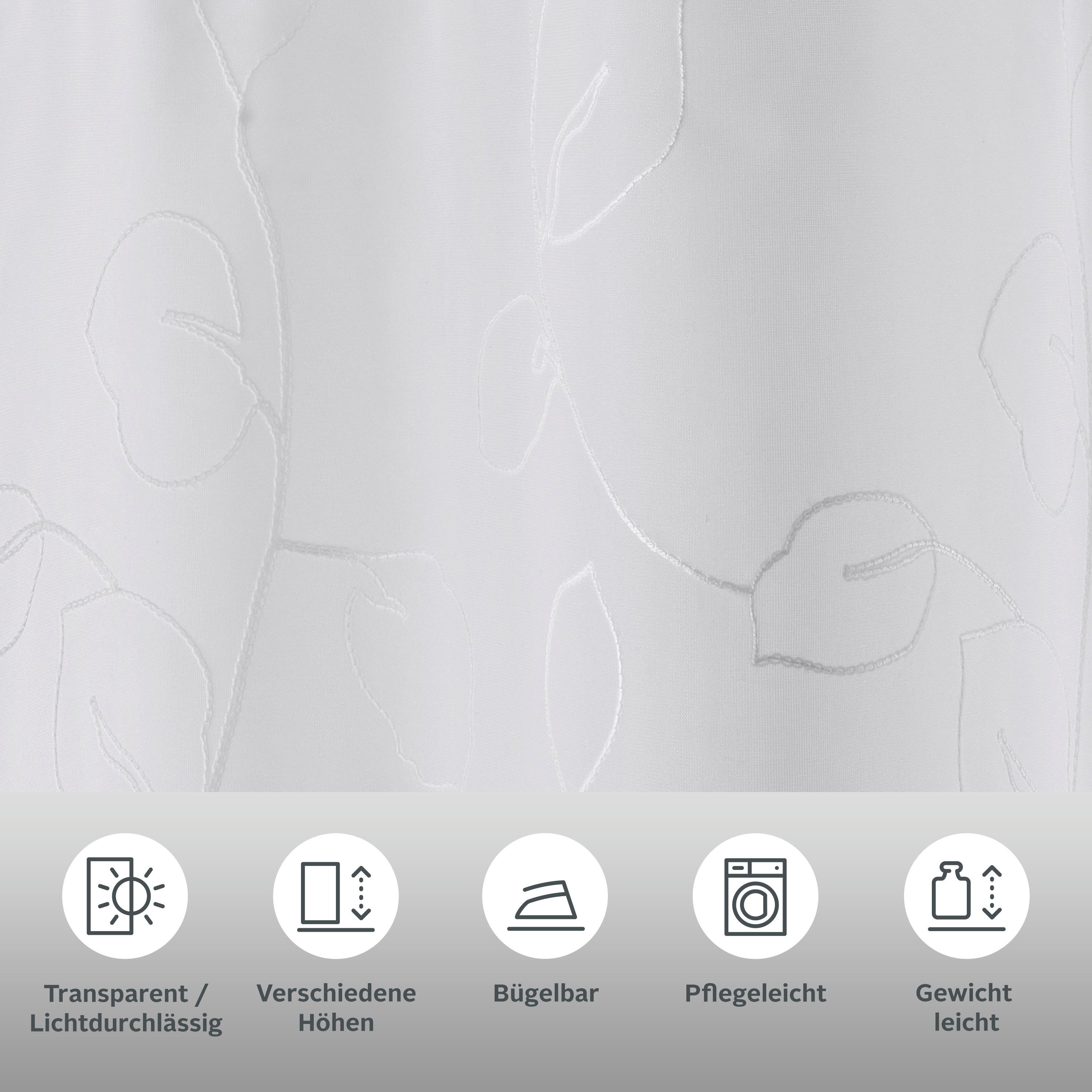 OTTO home Gardine Adele (1 St), Ösen, transparent, Voile, transparent, mit floraler Stickerei, Voile