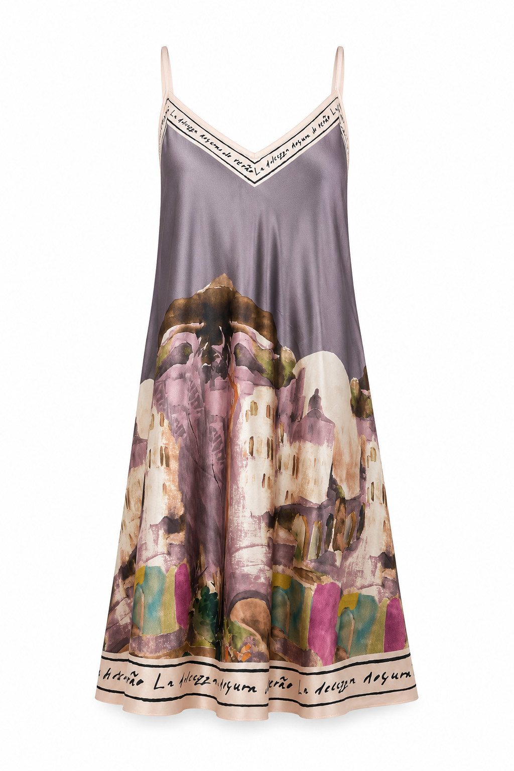 ITALY VIBES Sommerkleid - Trägerkleid - Viskose Kleid mit Landschaftsprint für Damen One Size / Einheitsgröße - passend für Größe S - L