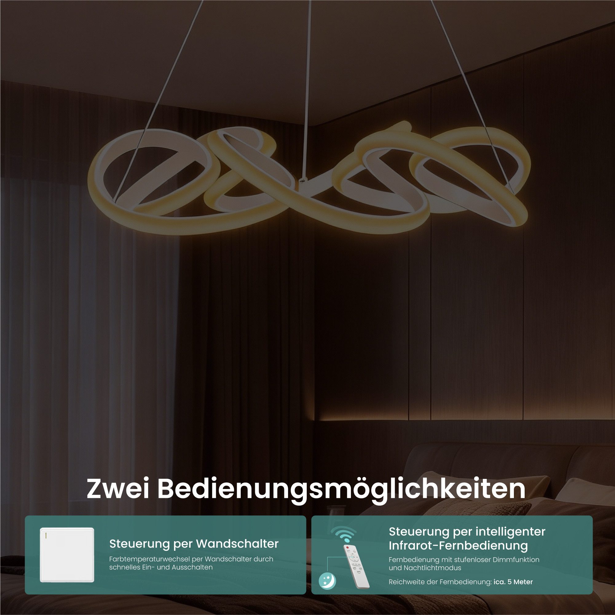 Mai & Mai Pendelleuchte Pendellampe LED Hängelampe Weiß höhenverstellbar 67W Alivetta25040, LED-Pendelleuchte aus Kohlenstoffstahl und Silikon – Bild 4 von 5