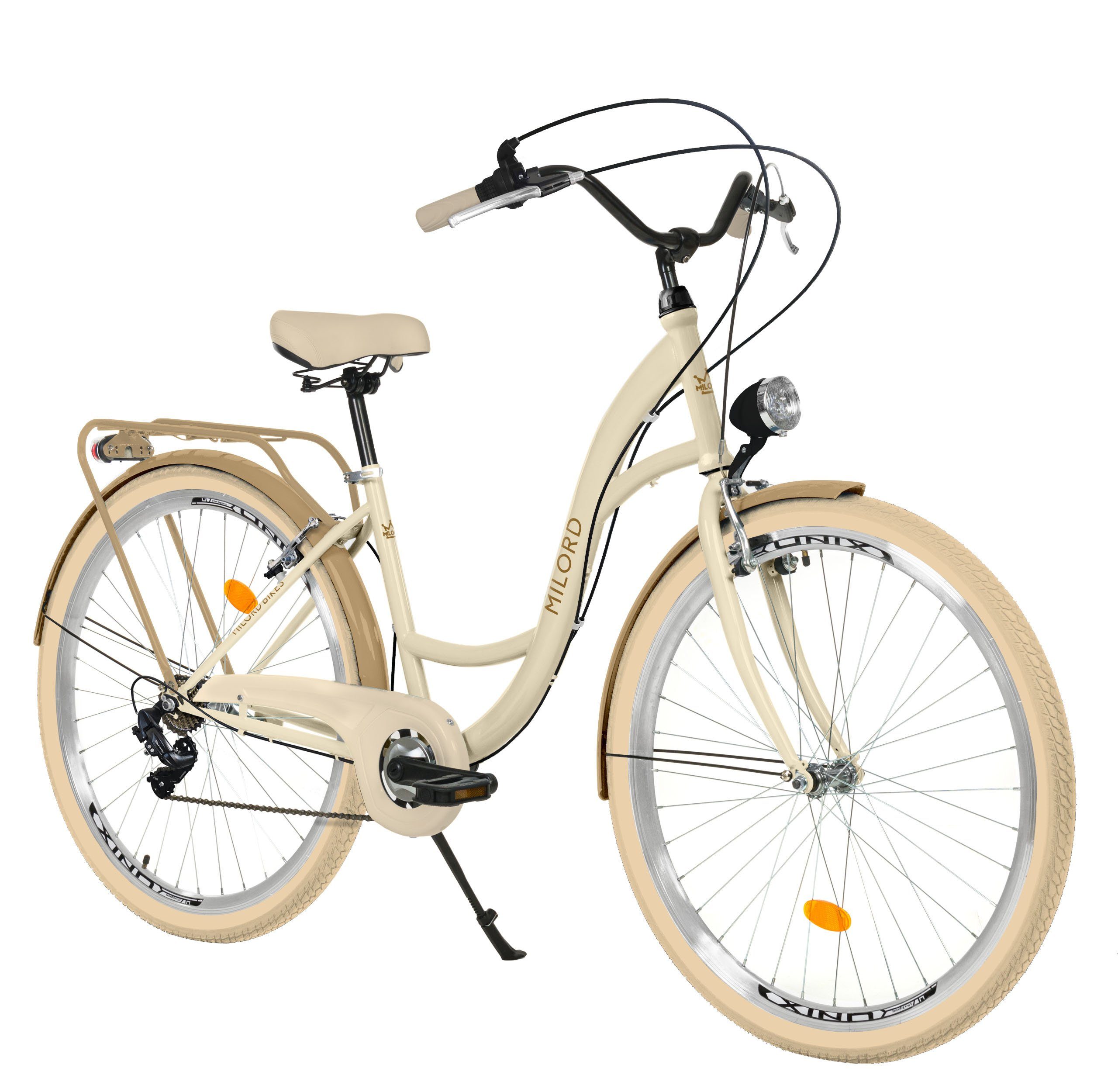 Fahrrad Kettenschaltung City Cityrad Zoll, 28/26 Creme-Braun, Gang, 7 7-Gang, BIKES Damen, MILORD Komfort Milord