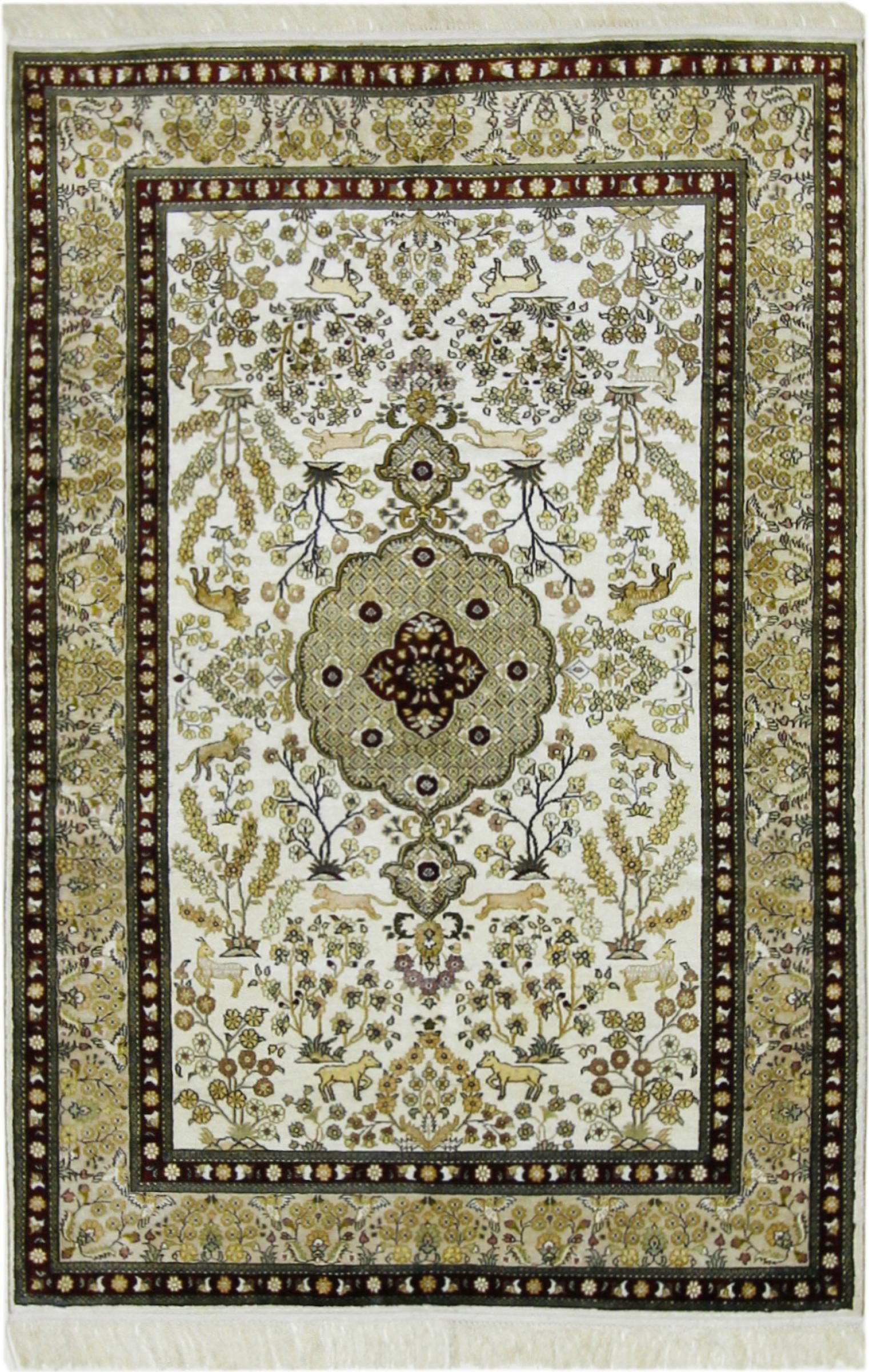 Nain Trading Seidenteppich Hereke Seide 125x184 Handgeknüpfter Orientteppich, rechteckig, Höhe: 5 mm