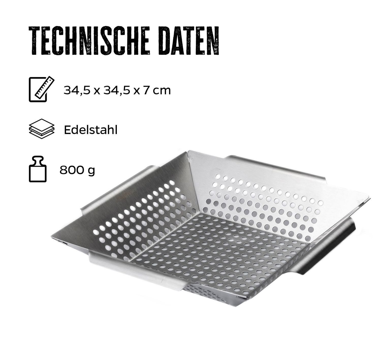 Grillfürst Grillschale Grillfürst Gemüsekorb Edelstahl Premium 34,5 x 34,5cm