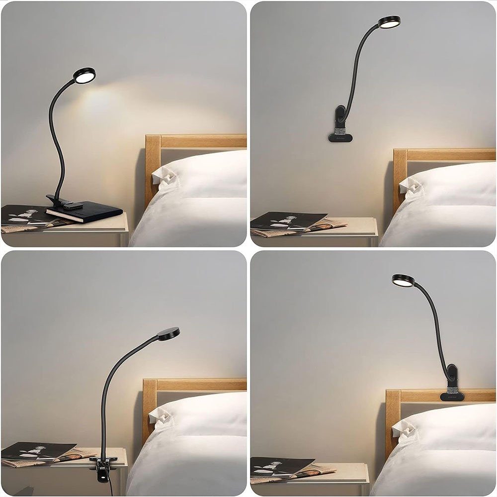 Kinderbettlampe, Modi MOUTEN Schreibtischlampe Schwanenhals-Clip-Lampe, LED-Nachttischlampe, 3 LED