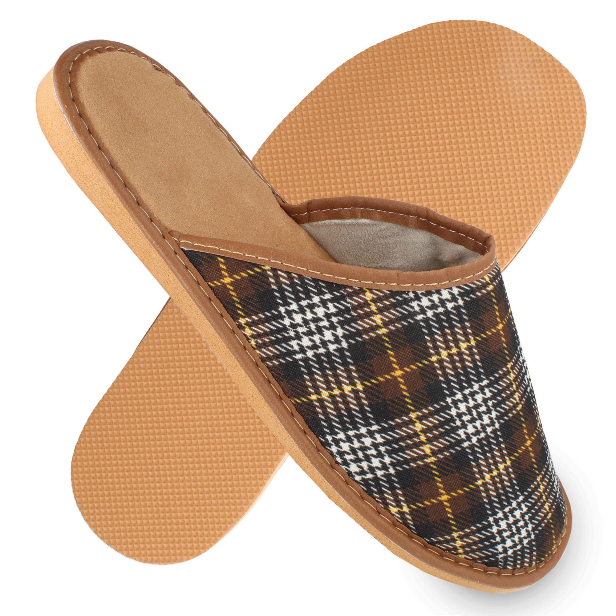 filsko Vejen Herren Hausschuh leichte Pantoffeln, kariert blau oder braun, samtweich