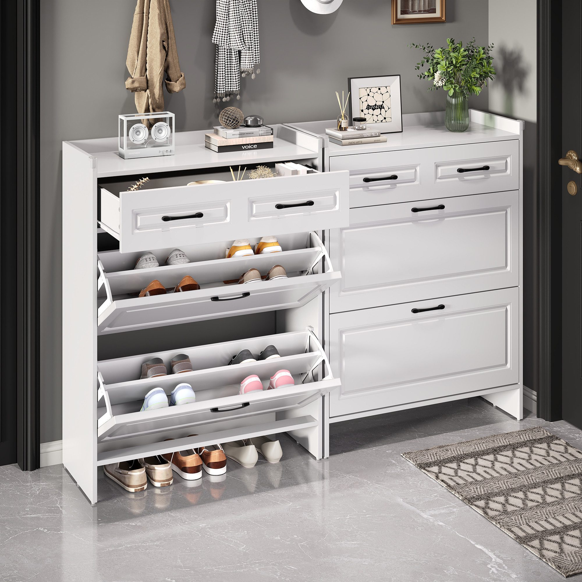 REDOM Schuhschrank Schuhkommode Weiß mit Klapptüren günstig online kaufen