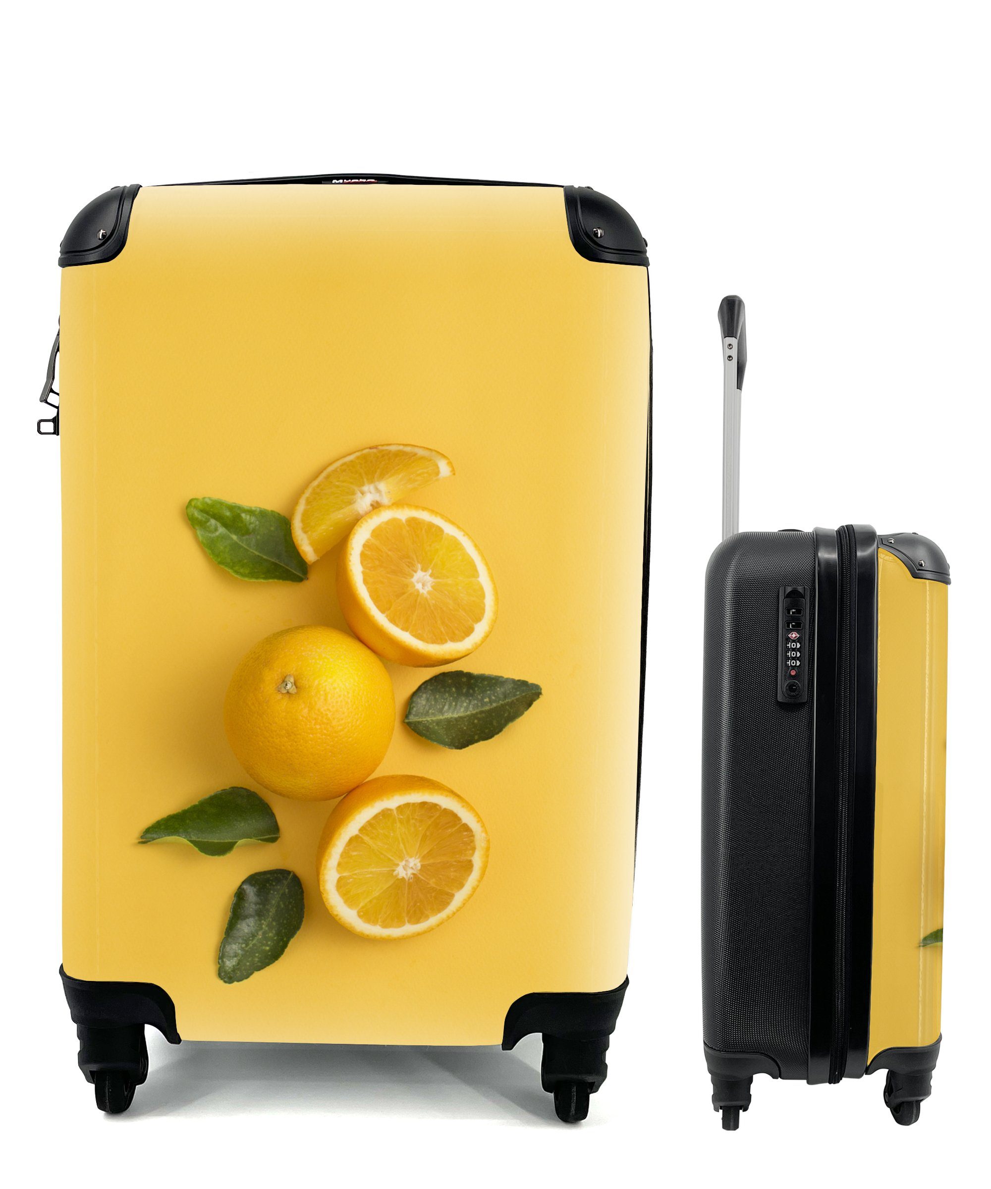MuchoWow Handgepäckkoffer Rollen, für mit - Orange Obst Handgepäck Reisekoffer 4 Gelb, Reisetasche - rollen, Trolley, Ferien