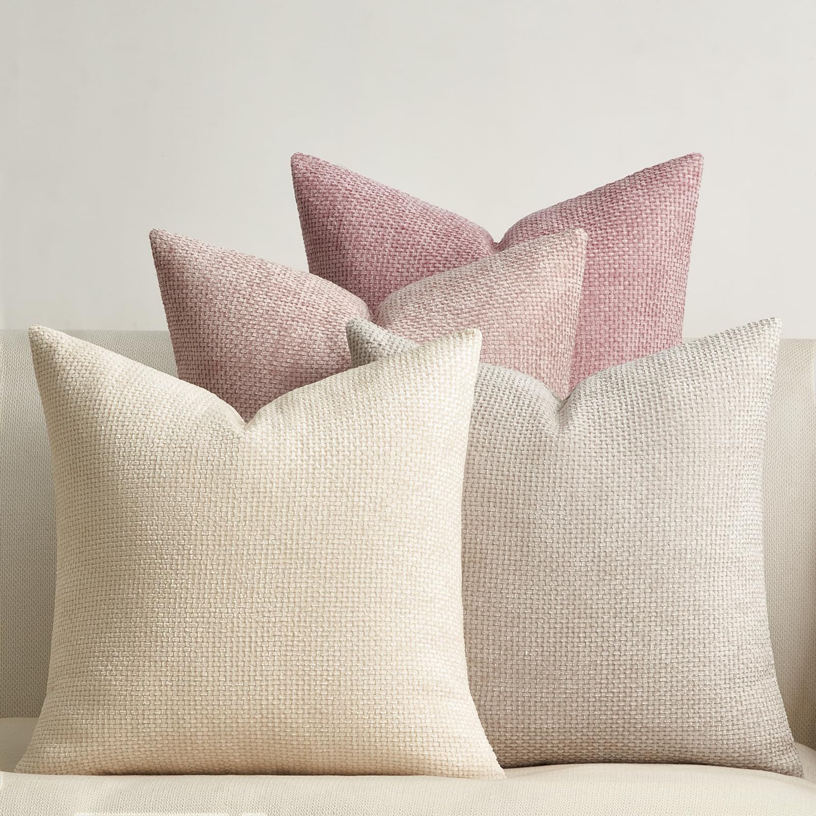 Topfinel Kissenbezug 40x40 samt kissenbezüge 50x50 Weich Sofa Deko Rattanstreifen, kissenbezug 4er set Rosa Farbverlauf Wohnzimmer Kinder Hautfreundlich