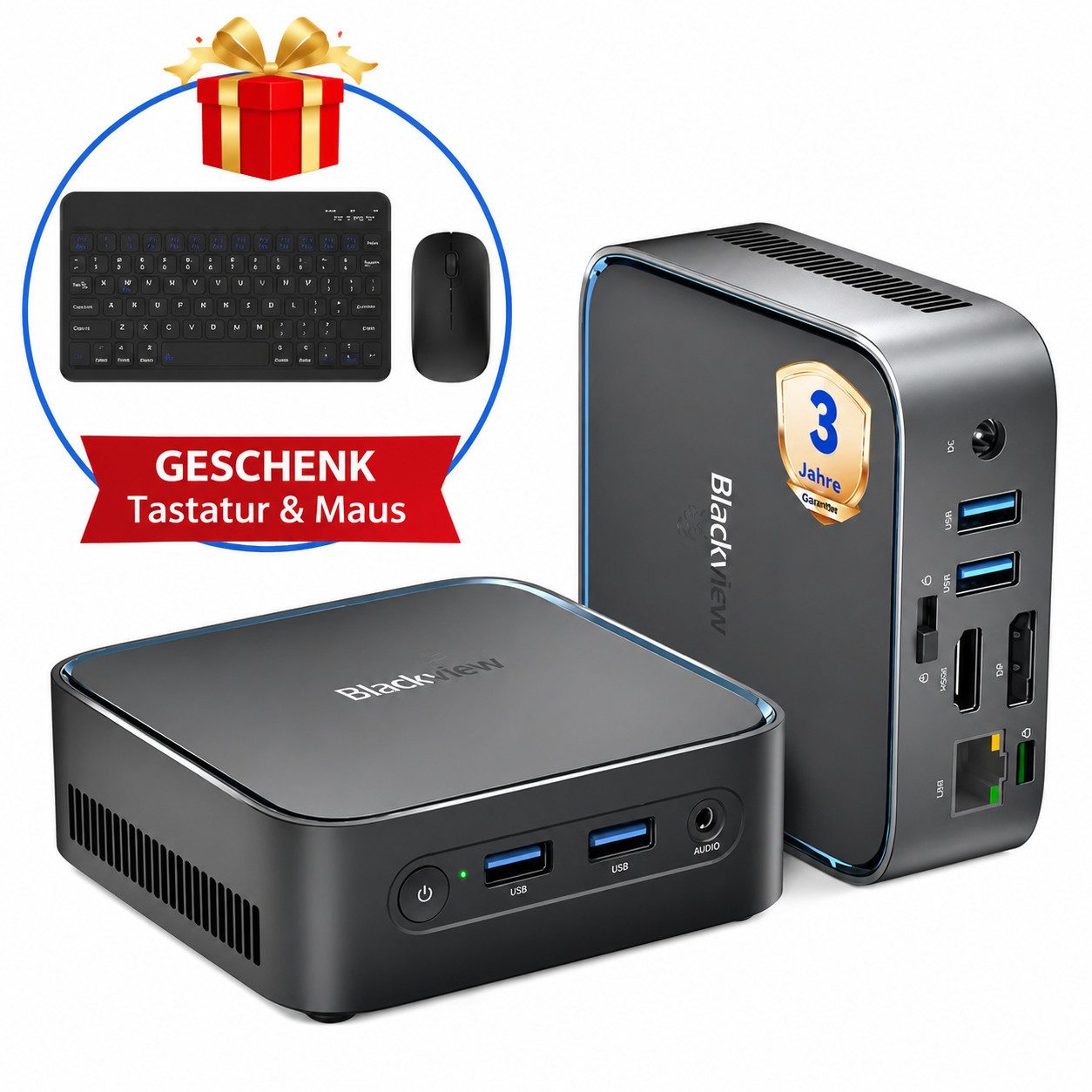 blackview Neuer MP50 AMD Ryzen 5 3500U / 3700U(4C/8T) 16GB RAM 512GB SSD Mini-PC (AMD AMD Ryzen 5 3500U, AMD Ryzen 5 3500U, 16 GB RAM, 512 GB SSD, Windows 11 Pro, WiFi 5 gaming PC, HDMI, Mit Tastatur und Maus)