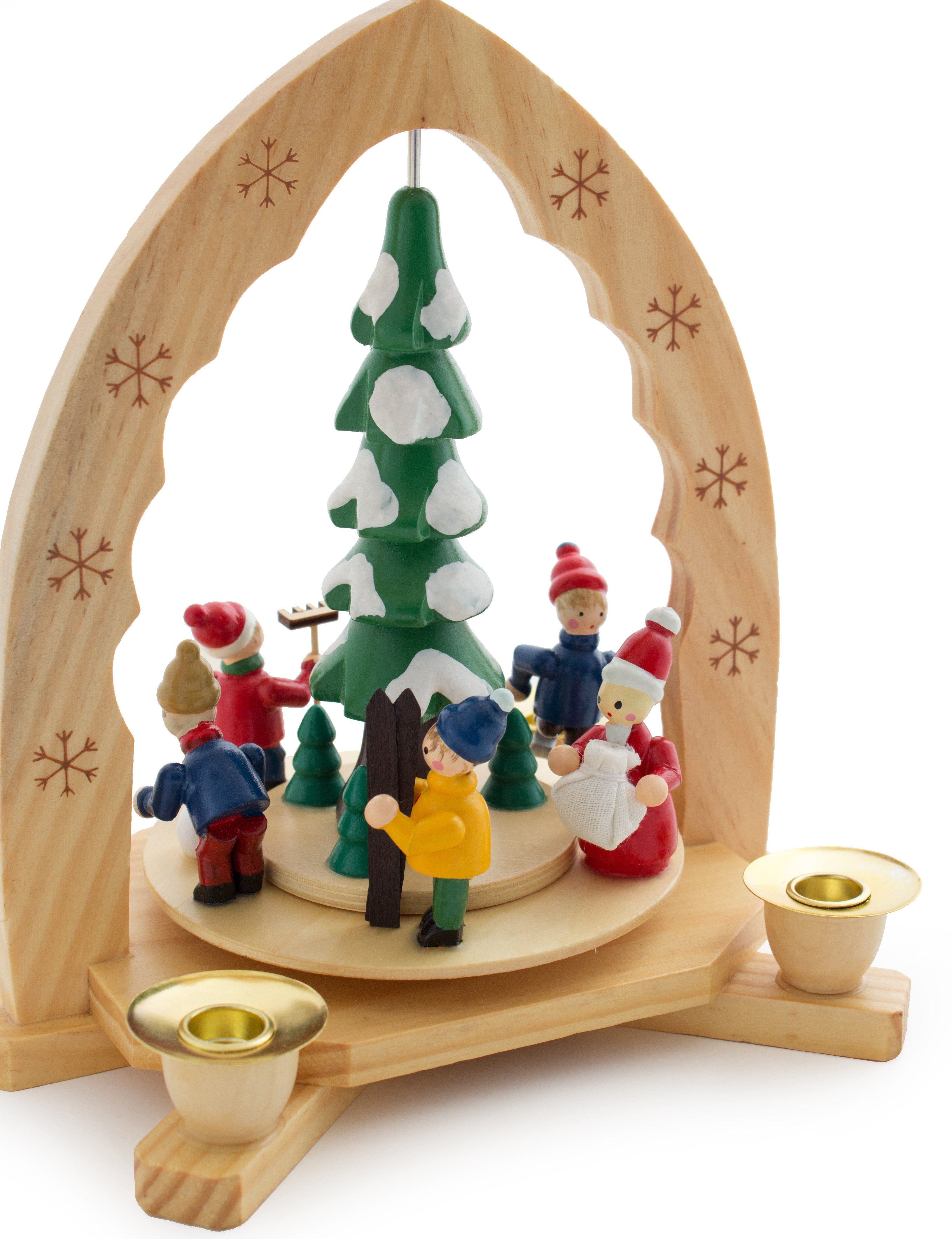 BRUBAKER Weihnachtspyramide 1-stöckige Holzpyramide mit Winterszene, Weihnachtsdeko, Tischpyramide aus Holz, 30 cm hoch, handbemalte Figuren