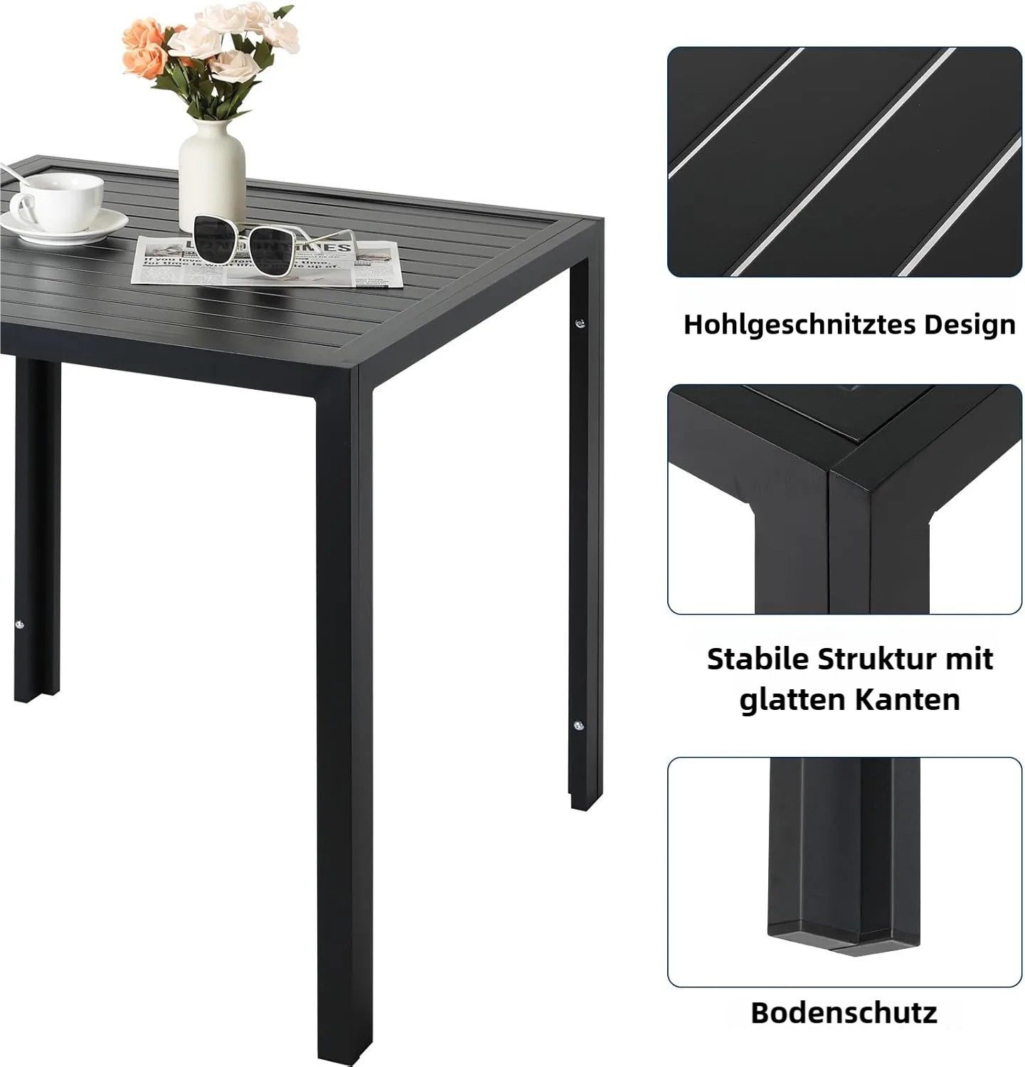 TLGREEN Gartentisch Komplett aus Aluminium, 75x75 cm Balkontisch Wetterfest, (Alu Quadratisch Esstisch,Outdoor Rostfreier Vollmetalltisch), Für Terrassen Garten – Bild 5 von 5