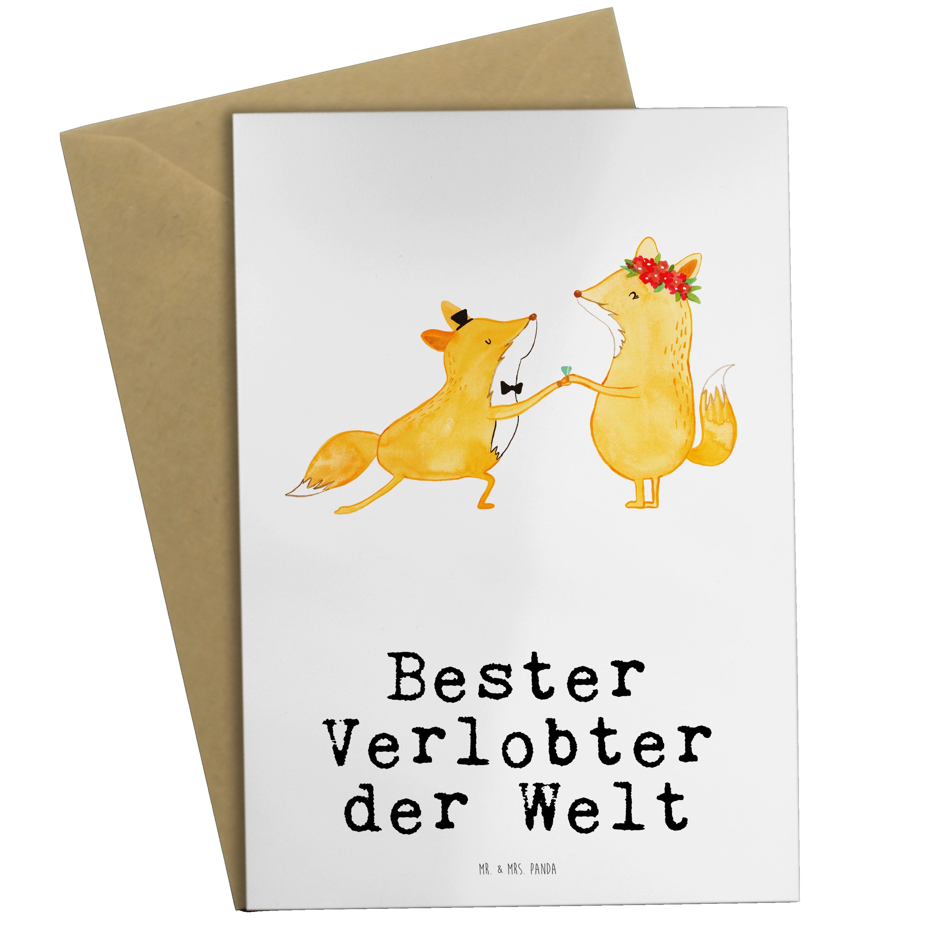 Mr. & Mrs. Panda Grußkarte Fuchs Bester Verlobter der Welt - Weiß - Geschenk, Einladungskarte, F