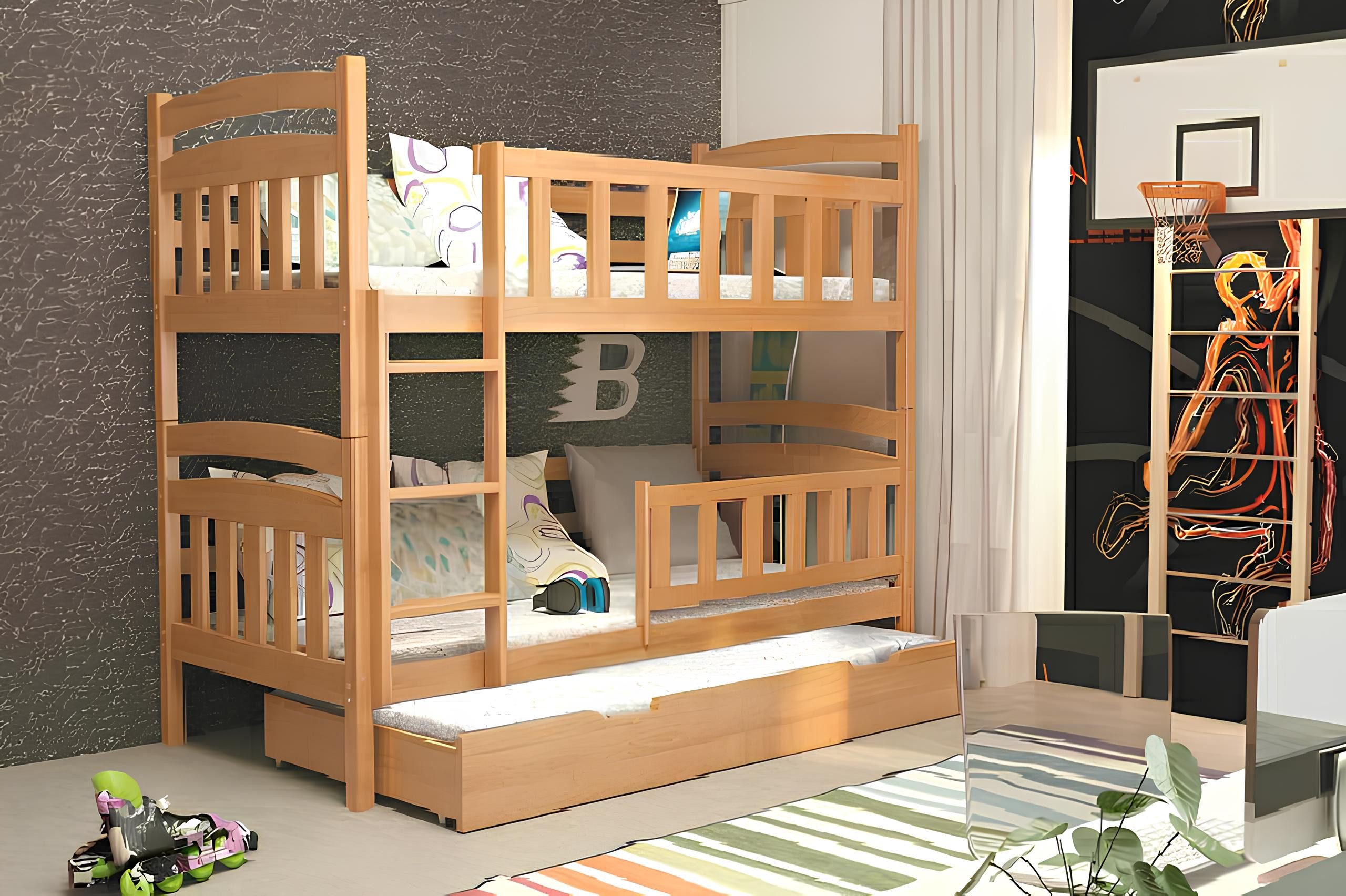 Etagenbett Doppelstockbett Kacper 4 aus Kiefer in modernem Design