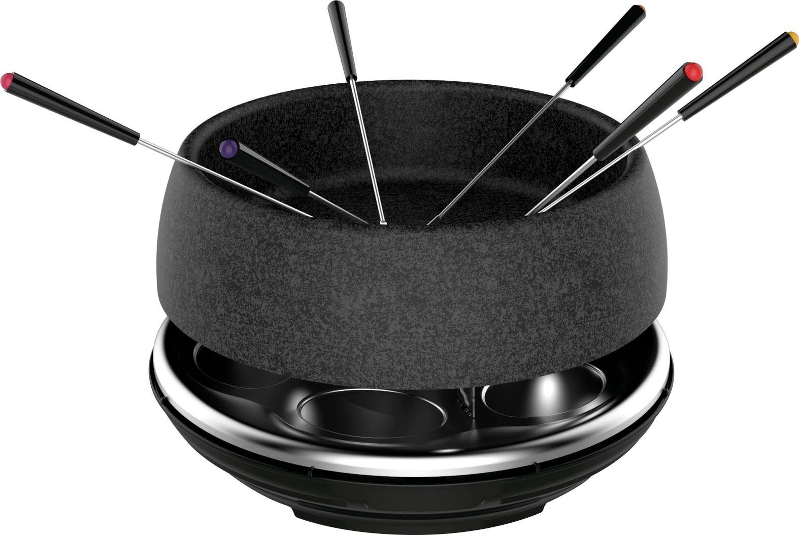Tefal Raclette und Fondue-Set Cheese 'n Co, 6 Raclettepfännchen, 850 W, für 6 Personen, 6 Raclettepfännchen, 850 W, spülmaschinengeeignet, mit Rezeptbuch, Stein-Optik, RE12C8