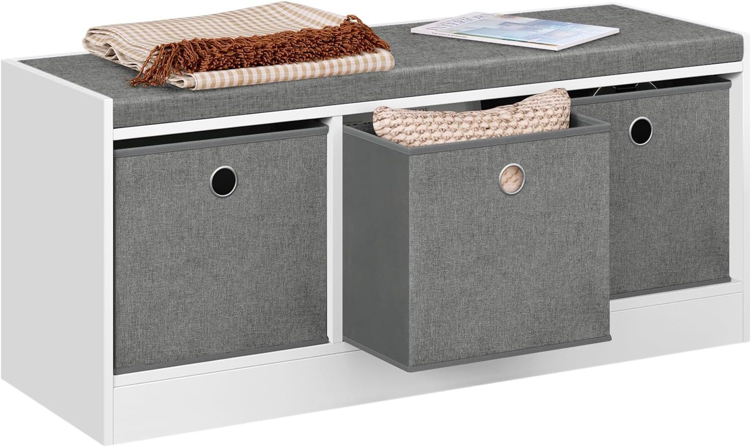 Woltu Schuhbank (1-St), mit Sitzfläche, Sitzbank mit Stauraum, 3 Stoffschubladen