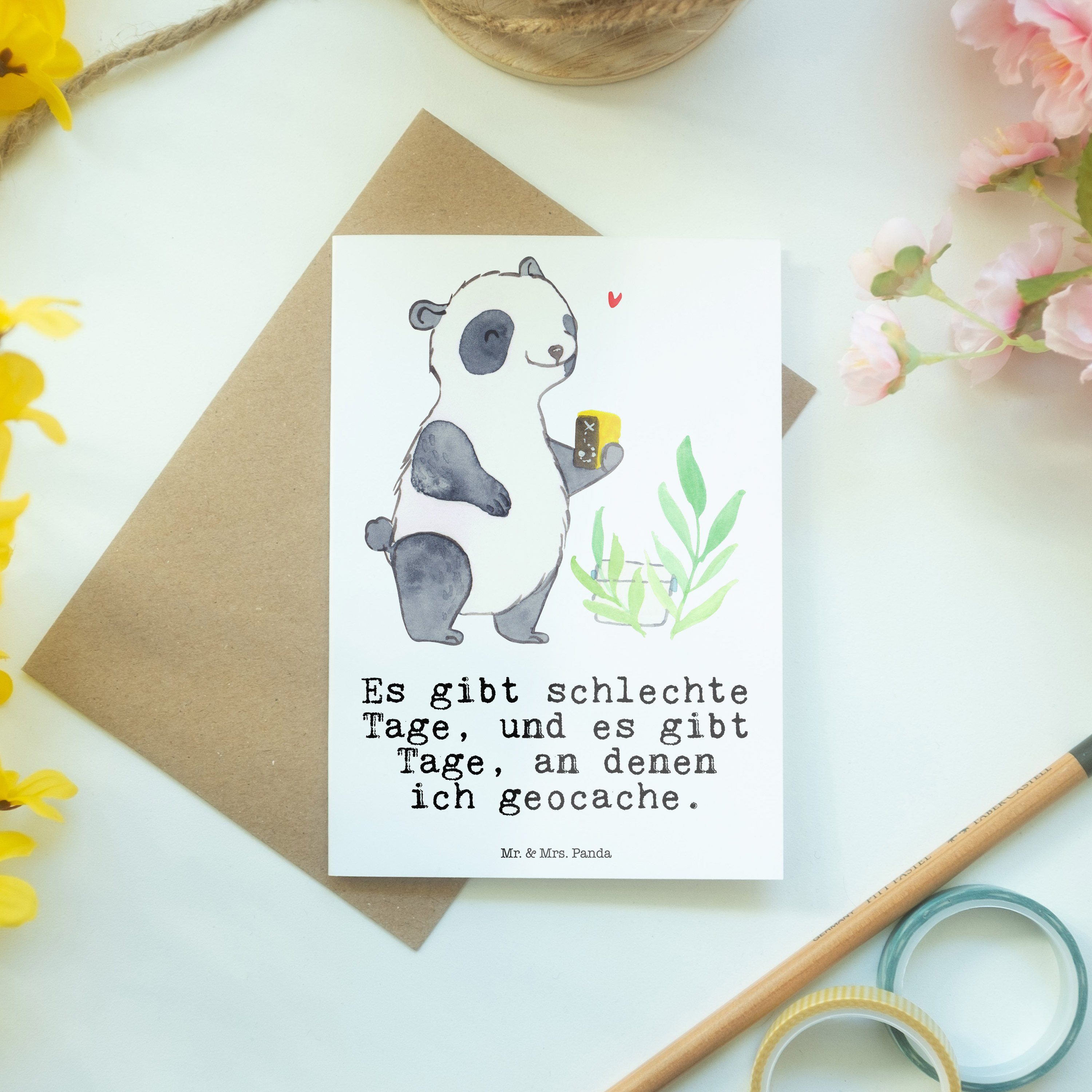 Mr. & Mrs. Panda Grußkarte Tage Auszeichnung, Klappkarte, GP - - Geschenk, Weiß Geocaching Panda