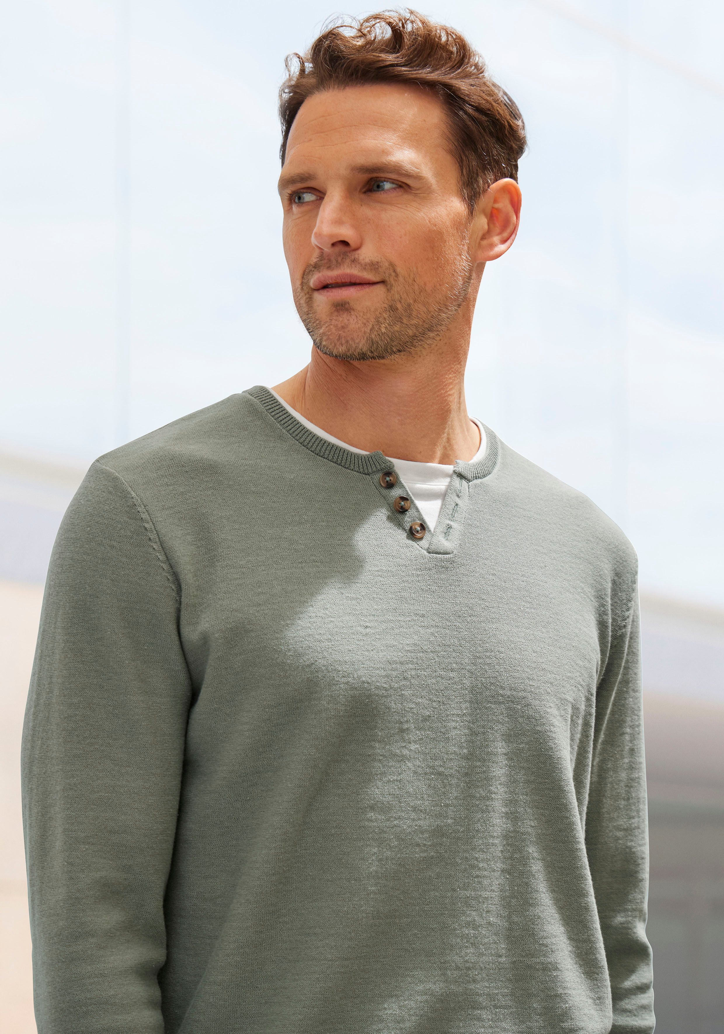 H.I.S Strickpullover Pullover mit hochwertiger Halslochverarbeitung in double-layer Optik