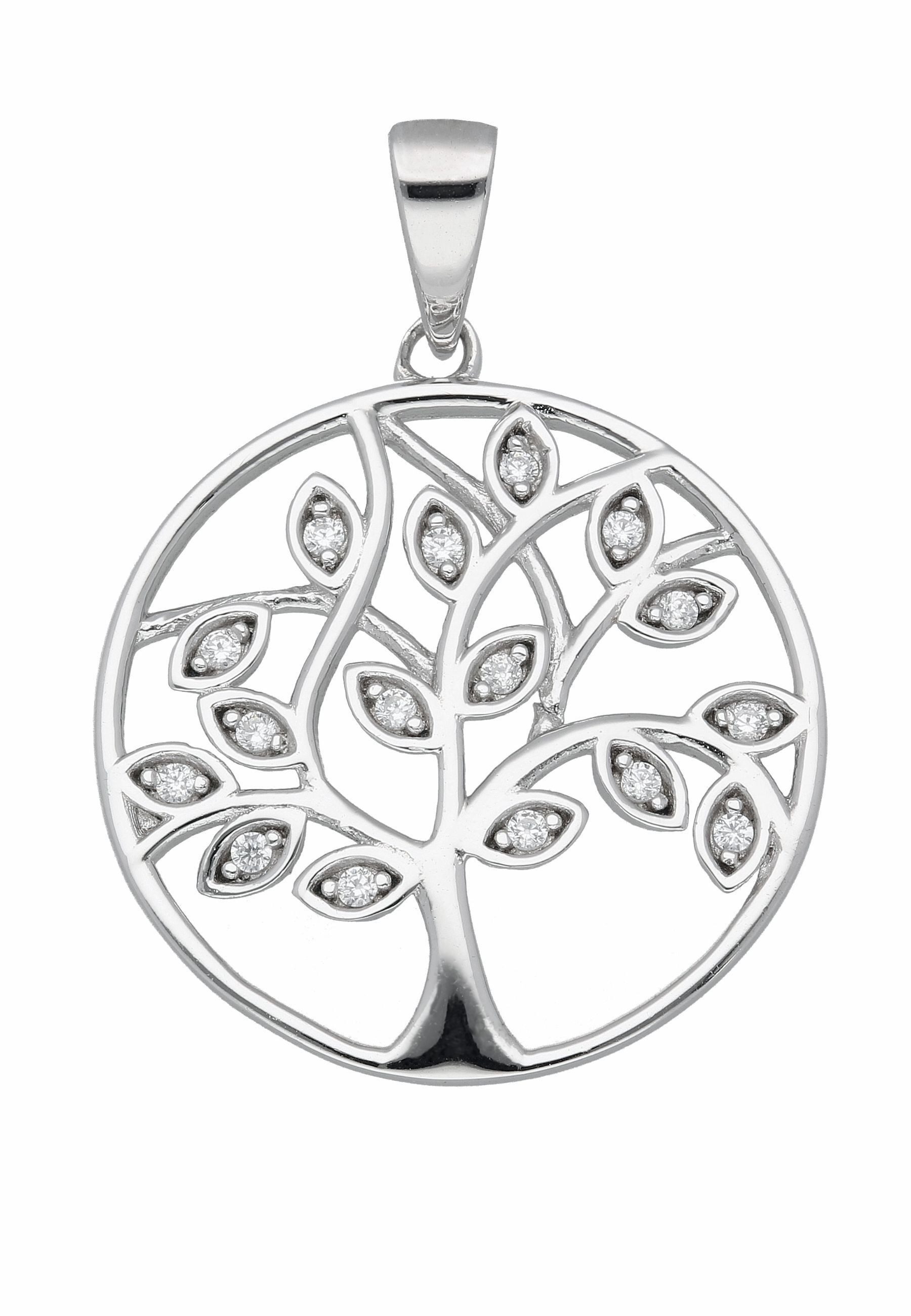 Kettenanhänger Damen 925 Silber Anhänger Lebensbaum mit Zirkonia Ø 20 mm
