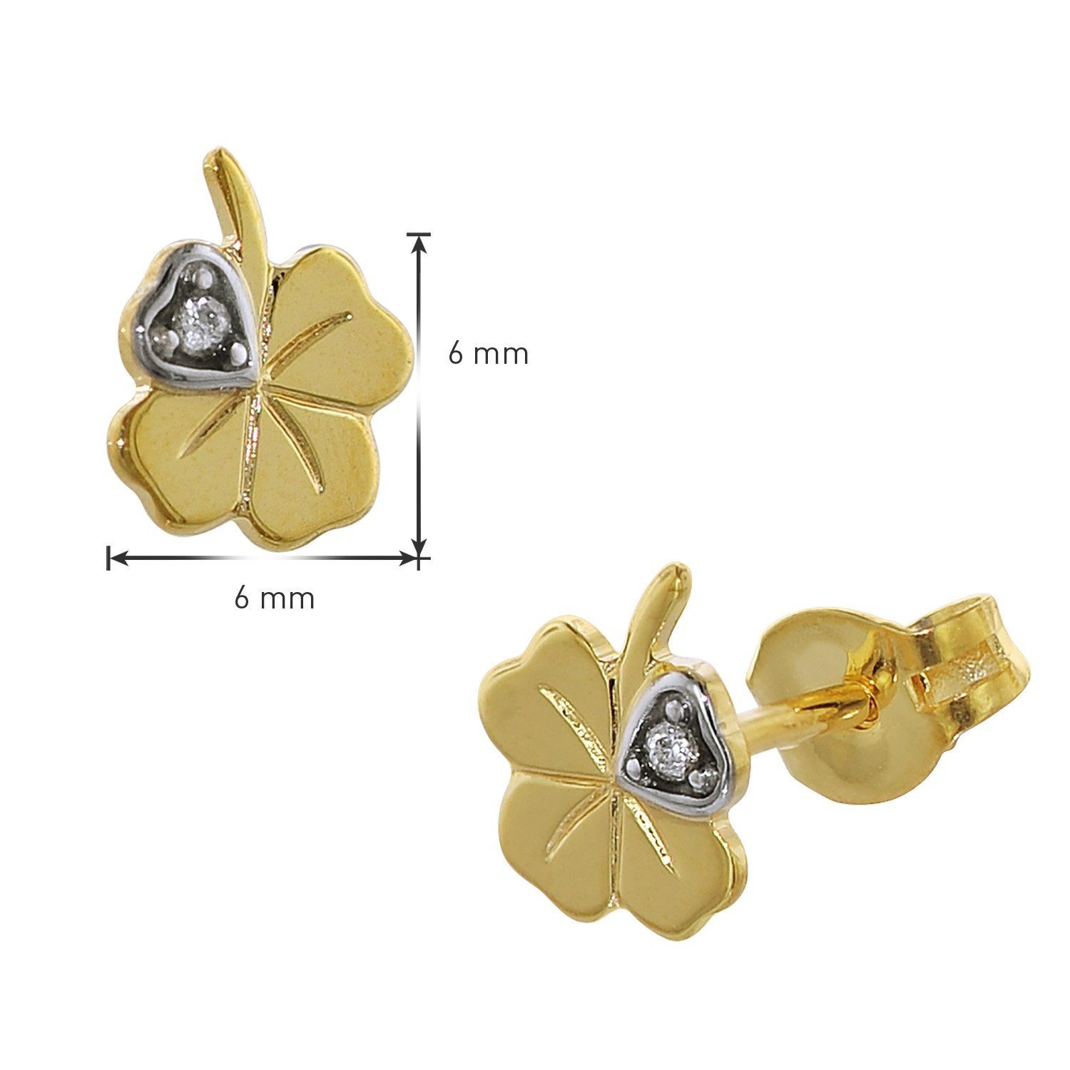 Diamant mit Paar Kinder-Ohrstecker Gold Ohrstecker trendor 333 Kleeblatt
