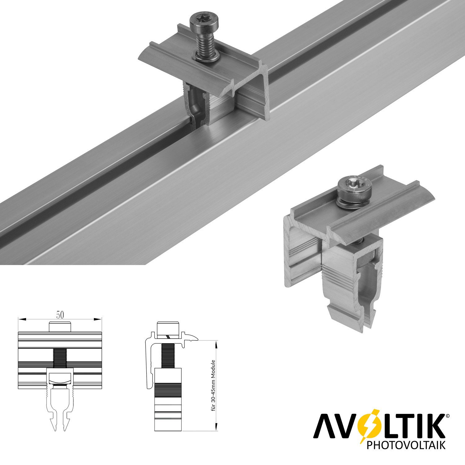avoltik Solarmodul-Halterung Endklemme Mittelklemme silber o. schwarz 2x o. 4x PV Halterungen, (Endklemme Mittelklemme silber o. schwarz 2x o. 4x PV Halterungen – Bild 2 von 5