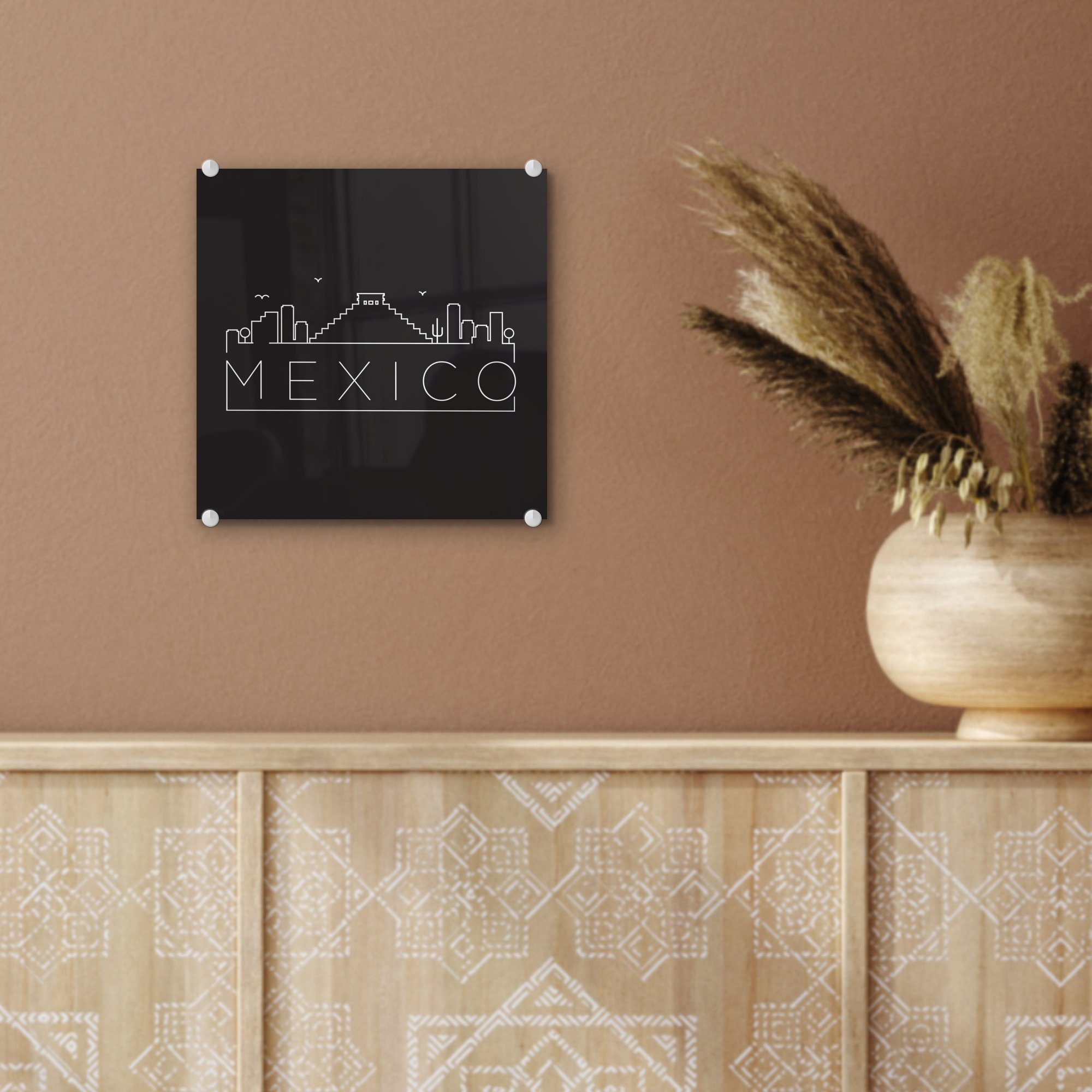 MuchoWow Acrylglasbild Stadtbild "Mexiko" auf Foto Hintergrund, (1 Wanddekoration Glas schwarzem St), - Wandbild auf Bilder Glas - - auf Glasbilder