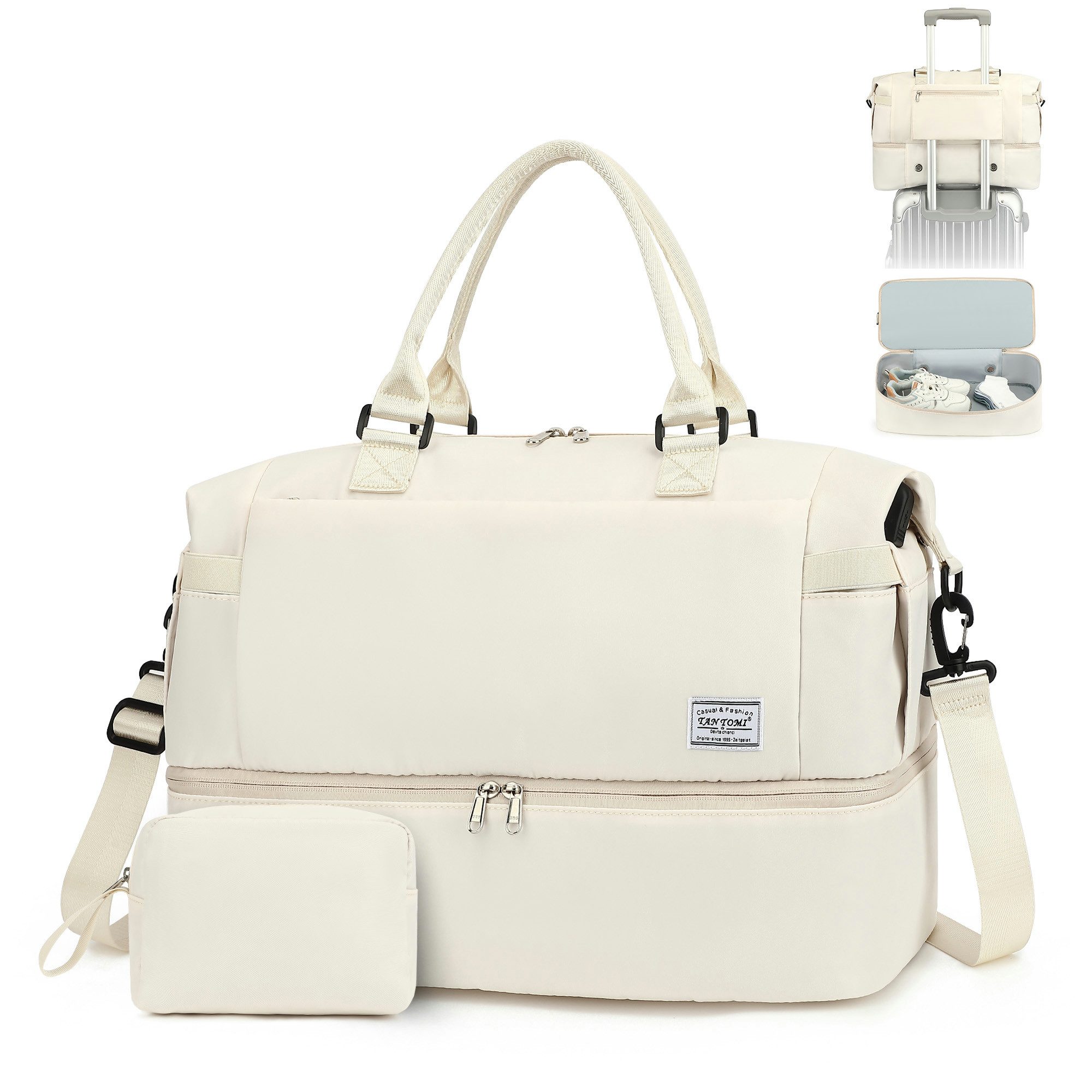 TAN.TOMI Reisetasche Wasserdichter Flugbegleiter Reise-Seesack - Tragetasche (Erweiterbar mit Trolley-Ärmel und Nasstasche), Sporttasche Wochenendtasche - Krankenhaus-Tasche