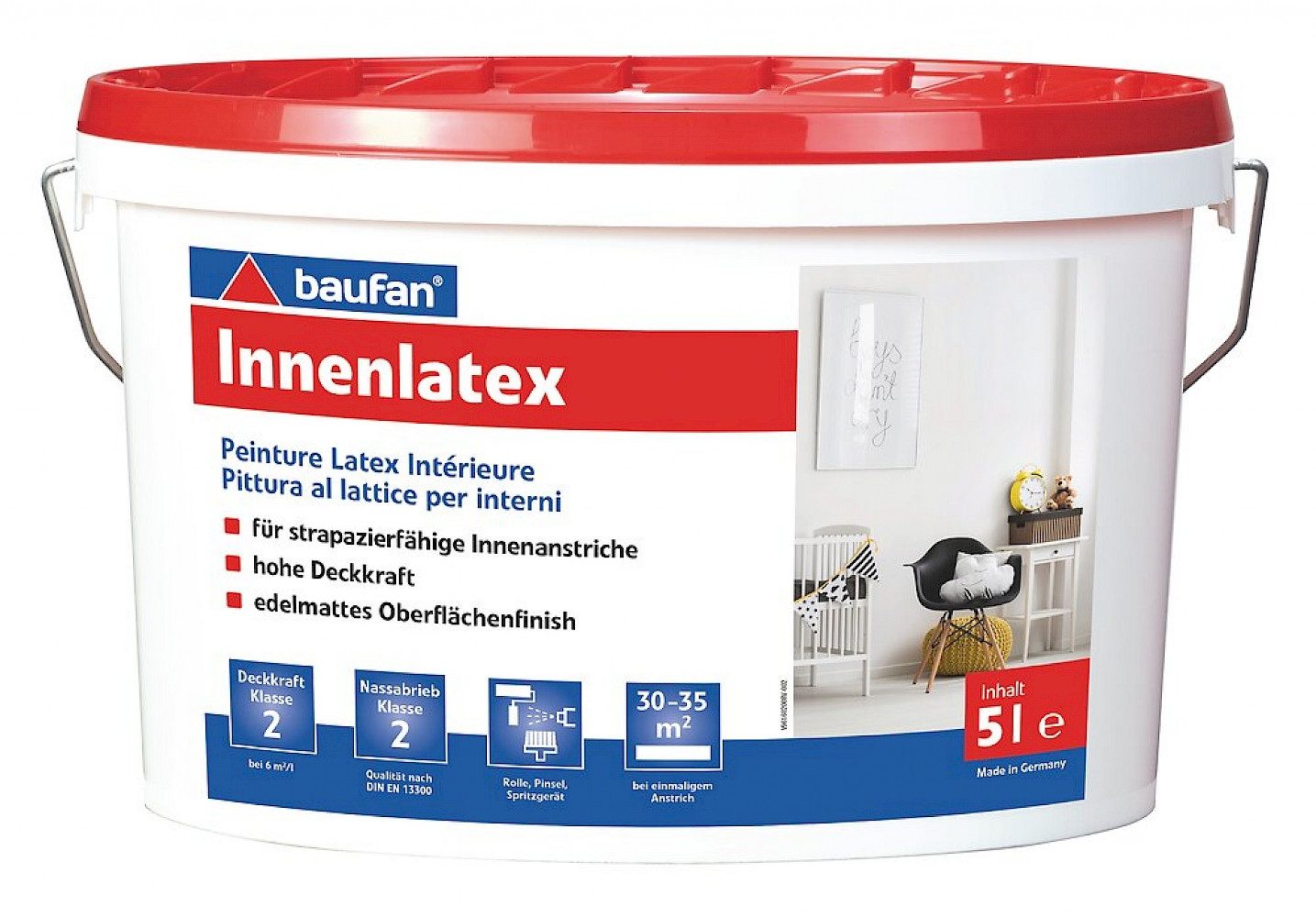 baufan® Latexfarbe Innenlatex 2,5 - 5 l matt weiß Innenanstrich Wandfarbe, weichmachernfrei, wdelmatt, spritzbar & nassabriebbeständig
