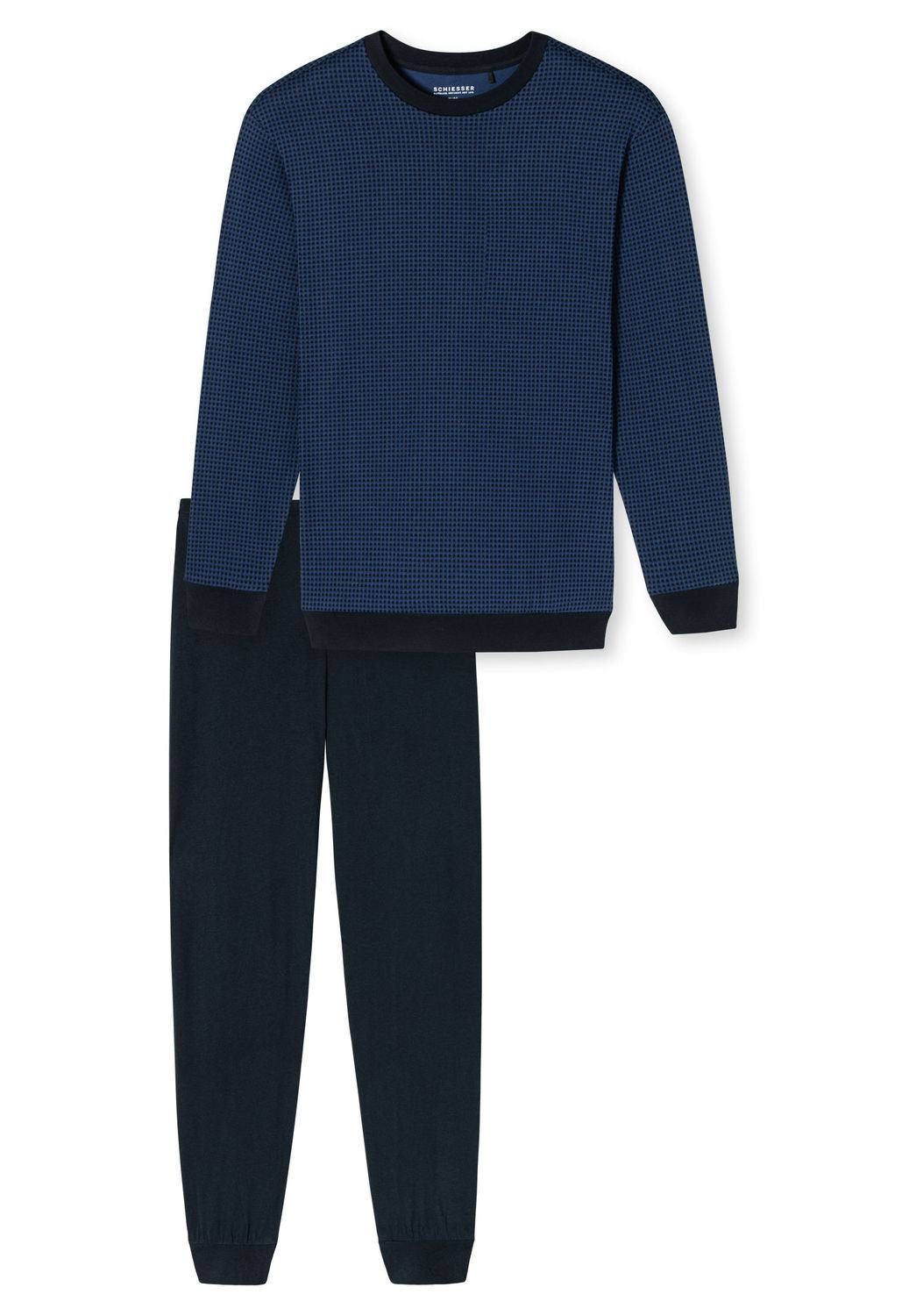 lang, (Set, tlg) Comfort Rundhals-Ausschnitt Blau Essentials Schiesser 2 Pyjama