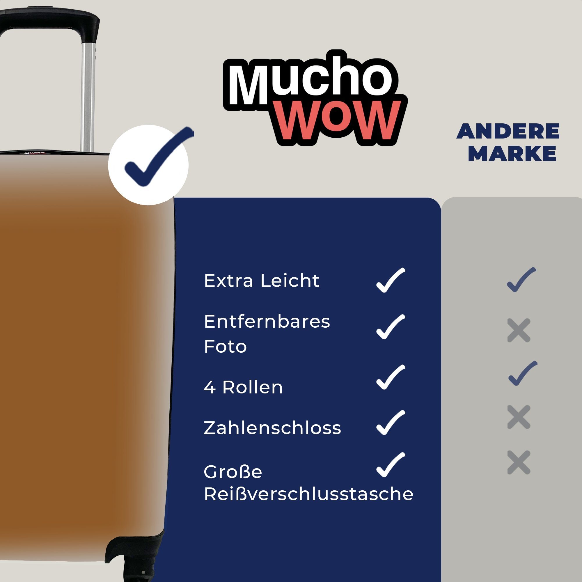 Ferien, Erdton rollen, Rollen, MuchoWow Reisetasche Handgepäck mit - Braun Reisekoffer Unifarben, für - 4 Handgepäckkoffer Trolley,