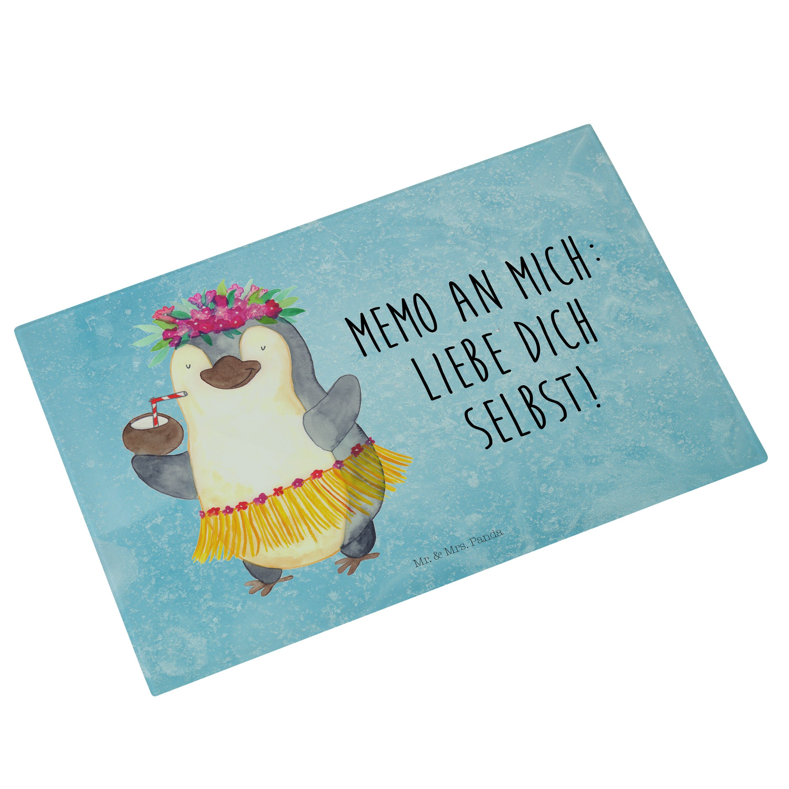 Mr. & Geschenk, Eisblau Pinguin - Haw, (1-St) - Glas, Premium Mrs. Kokosnuss Glasschneidebrett, Aloha, Servierbrett Panda