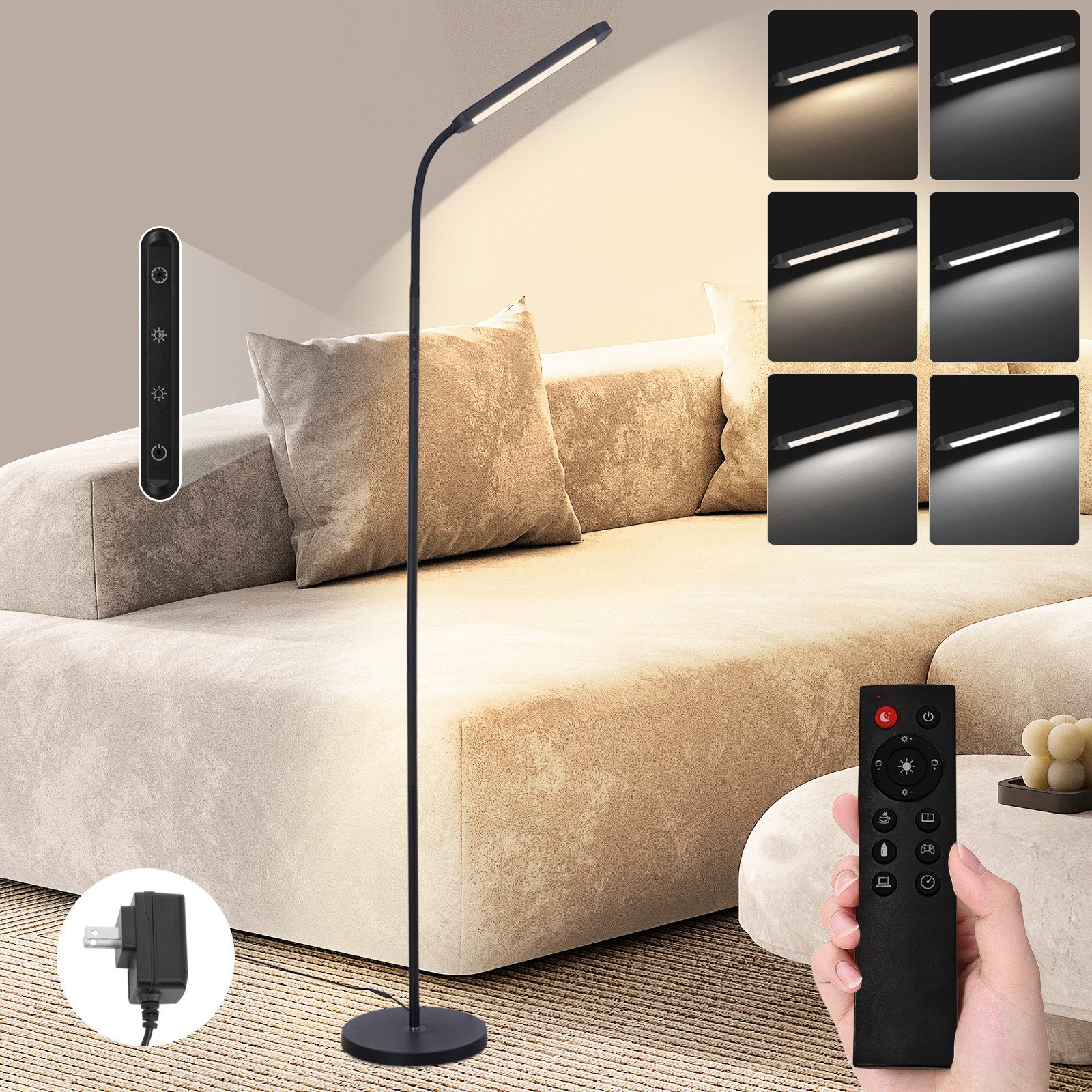 ZMH LED Stehlampe Wohnzimmer Dimmbar Schwarz/Weiß günstig online kaufen