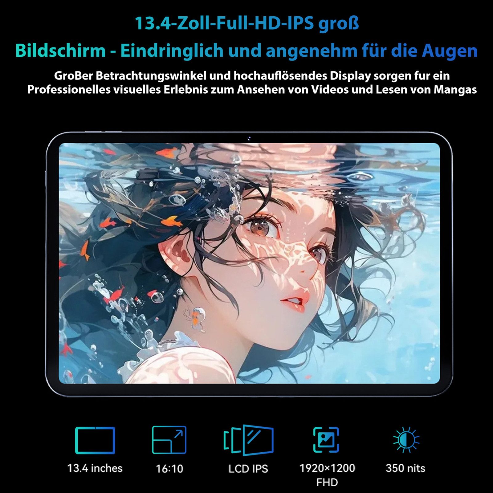 SHOU SPad 13,13,4'', Android 16, 24(6+18)GB+256GB, WiFi Tablet (13.4", 256 GB, Android 16, WiFi, 10000 mAh, Gemini AI, inklusive Tablet-Hülle und Displayschutzfolie)
