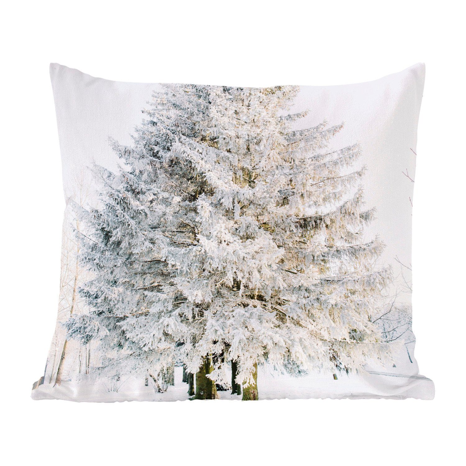 MuchoWow Dekokissen Winter - Baum - Schnee - Kiefer - Weiß, Zierkissen mit Füllung für Wohzimmer, Schlafzimmer, Deko, Sofakissen