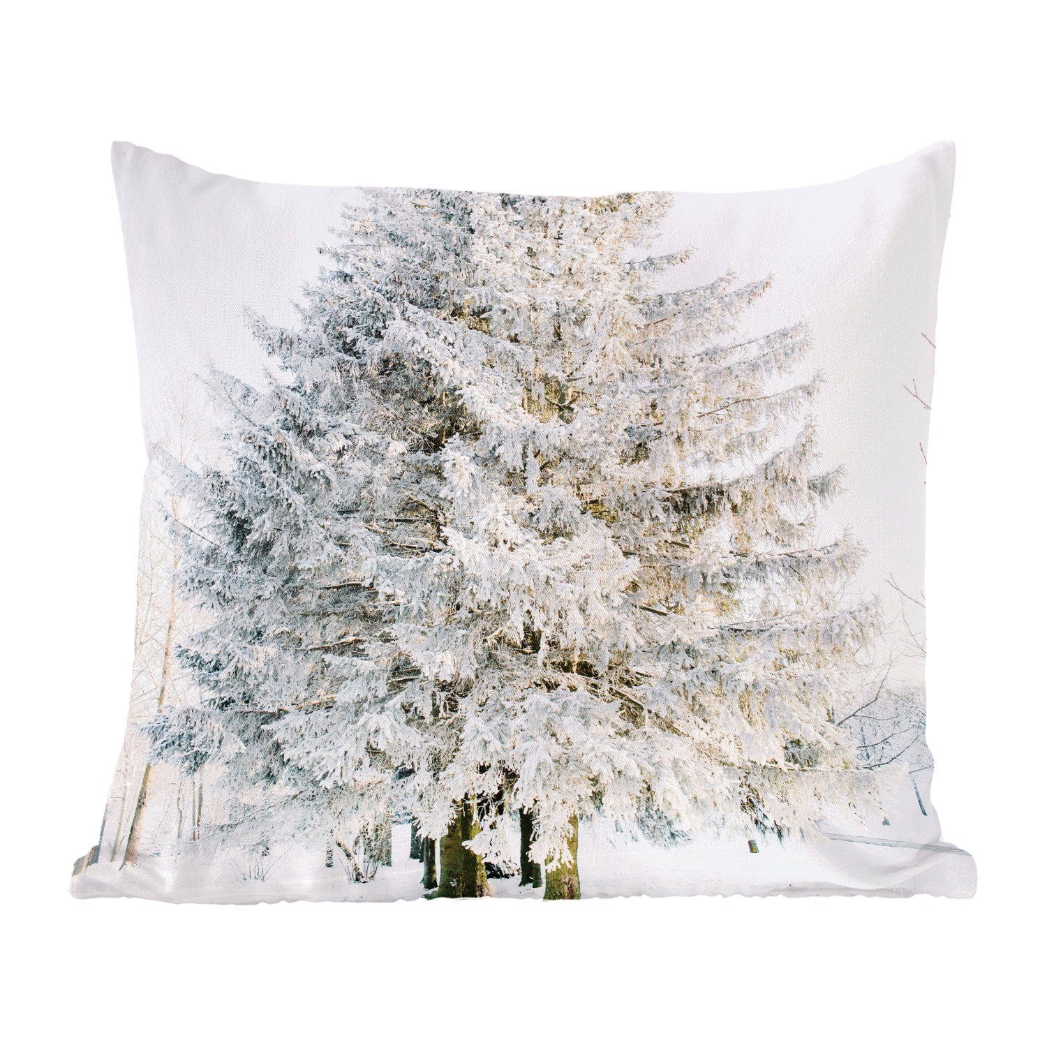 MuchoWow für Winter mit Zierkissen Deko, Wohzimmer, - Füllung Weiß, - Baum Sofakissen Schlafzimmer, - Kiefer - Dekokissen Schnee