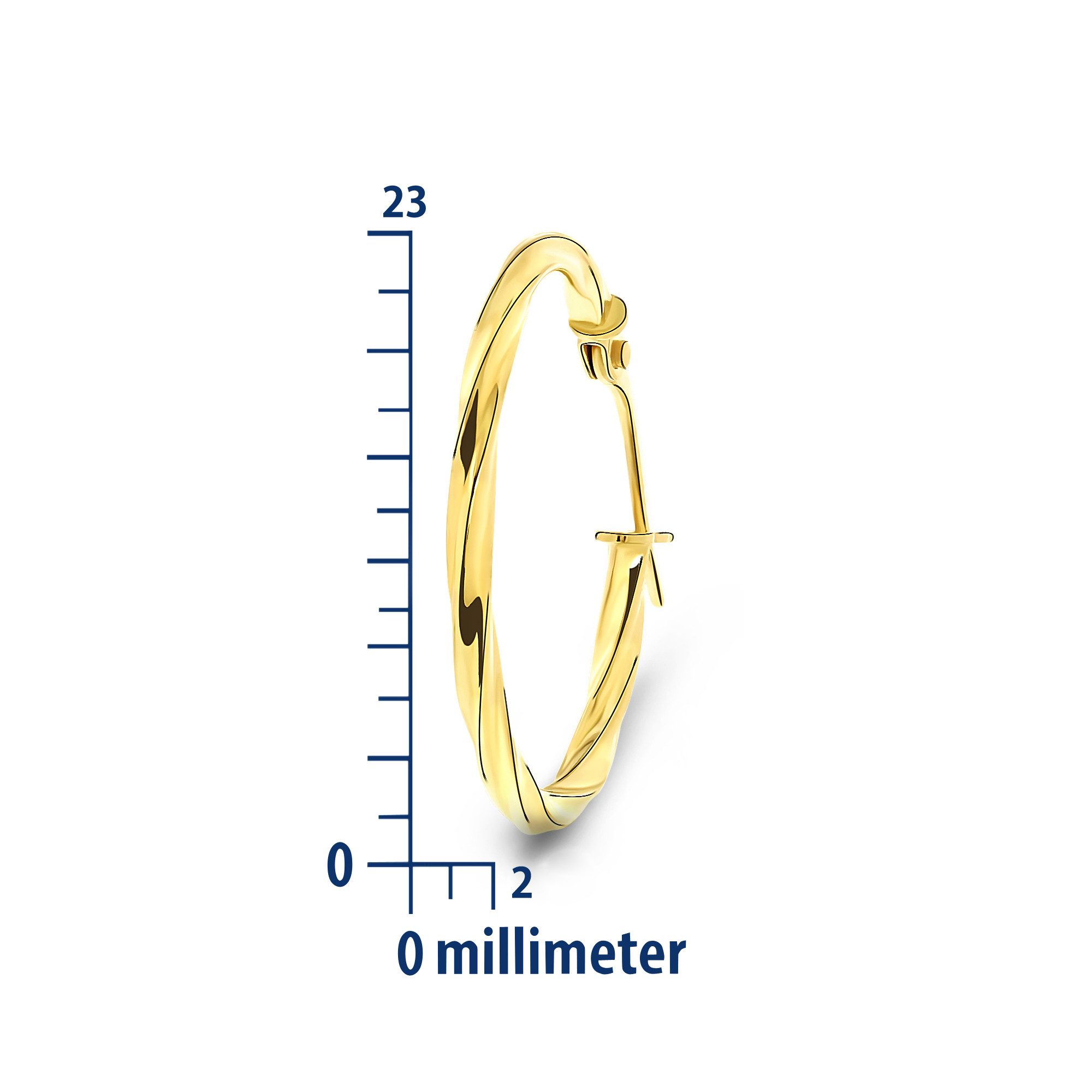 Miore Paar Creolen MSIL4024E - klassisch glänzende Ohrringe aus Gelbgold 14 Kt. 585 Gold, Damenohrringe 23mm Durchmesser 2mm Breite - Made in Italy