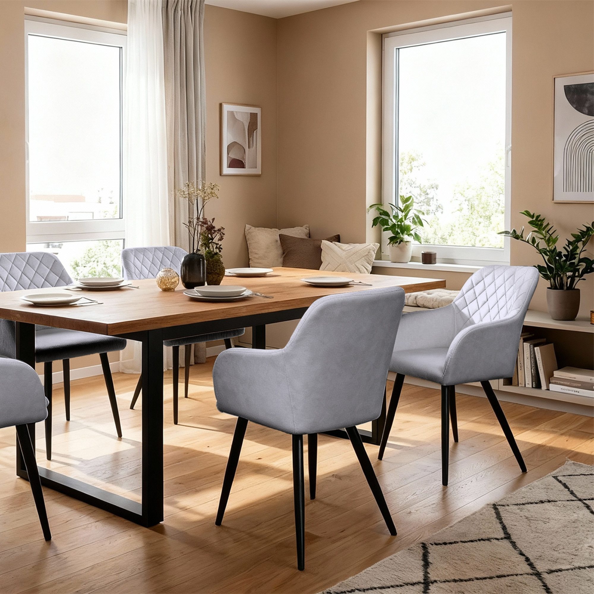 Albatros International Esszimmerstuhl Esszimmer Stühle 2 er Set SALO, Stuhl Stühle Esszimmerstühle, Küche (2er Set, Grau, Samt Bezug), Küchenstuhl Küchenstühle  – Bild 3 von 5