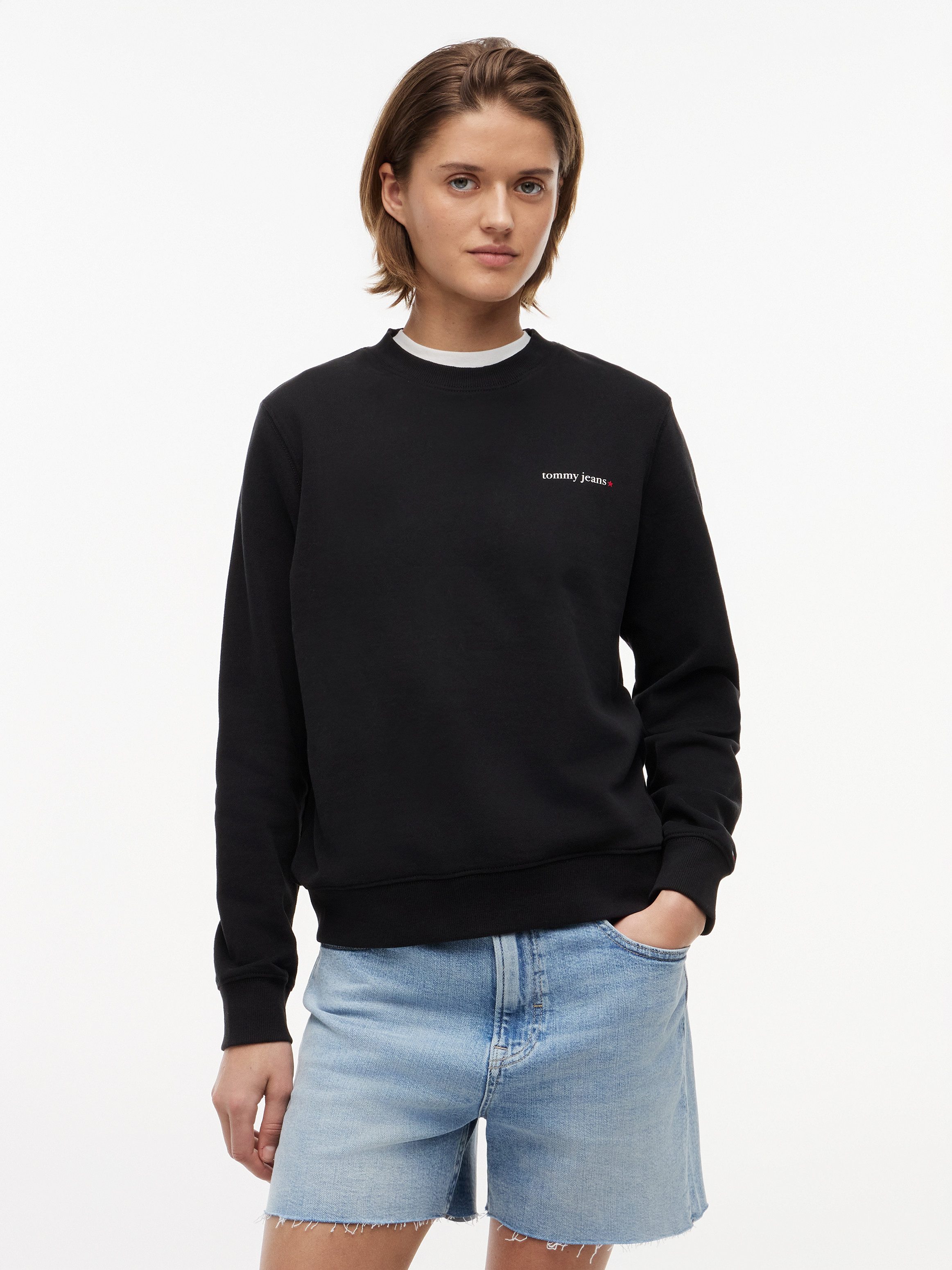 Tommy Jeans Sweatshirt TJW REG ESS LOGO 1 CREW EXT Baumwolle, Logodruck