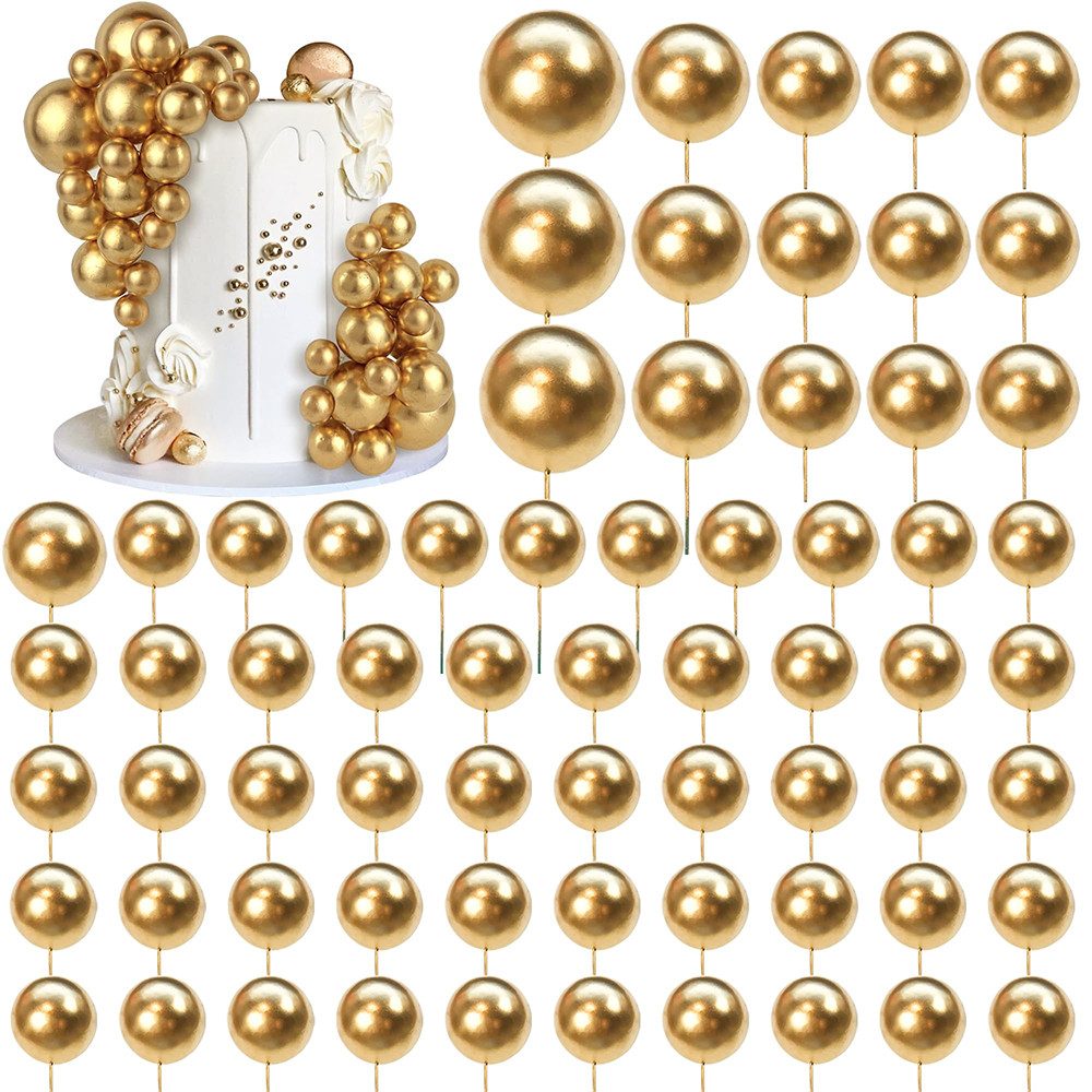 CLTYQ Tortenstecker 108-tlg. Gold-Kugeln für Torten-Deko,Cupcake-Dekorationen, Für Hochzeiten, Geburtstage, Jubiläen,Kugeln am Stiel Gold
