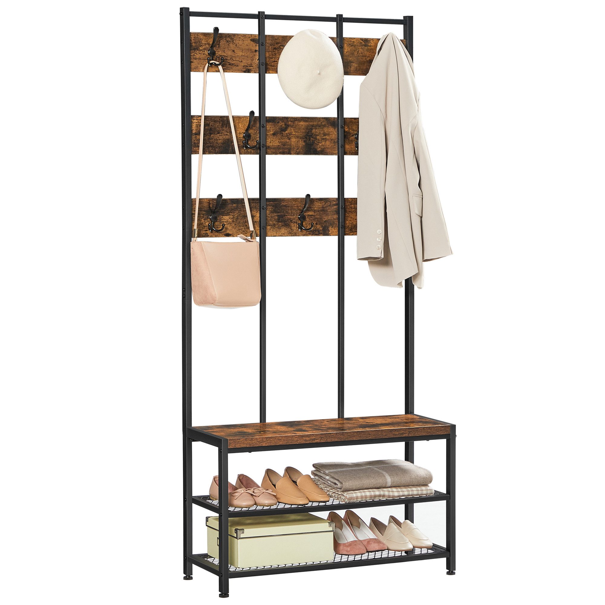 VASAGLE Garderobenständer Garderobe, mit Sitzfläche, 84x30x184 günstig online kaufen