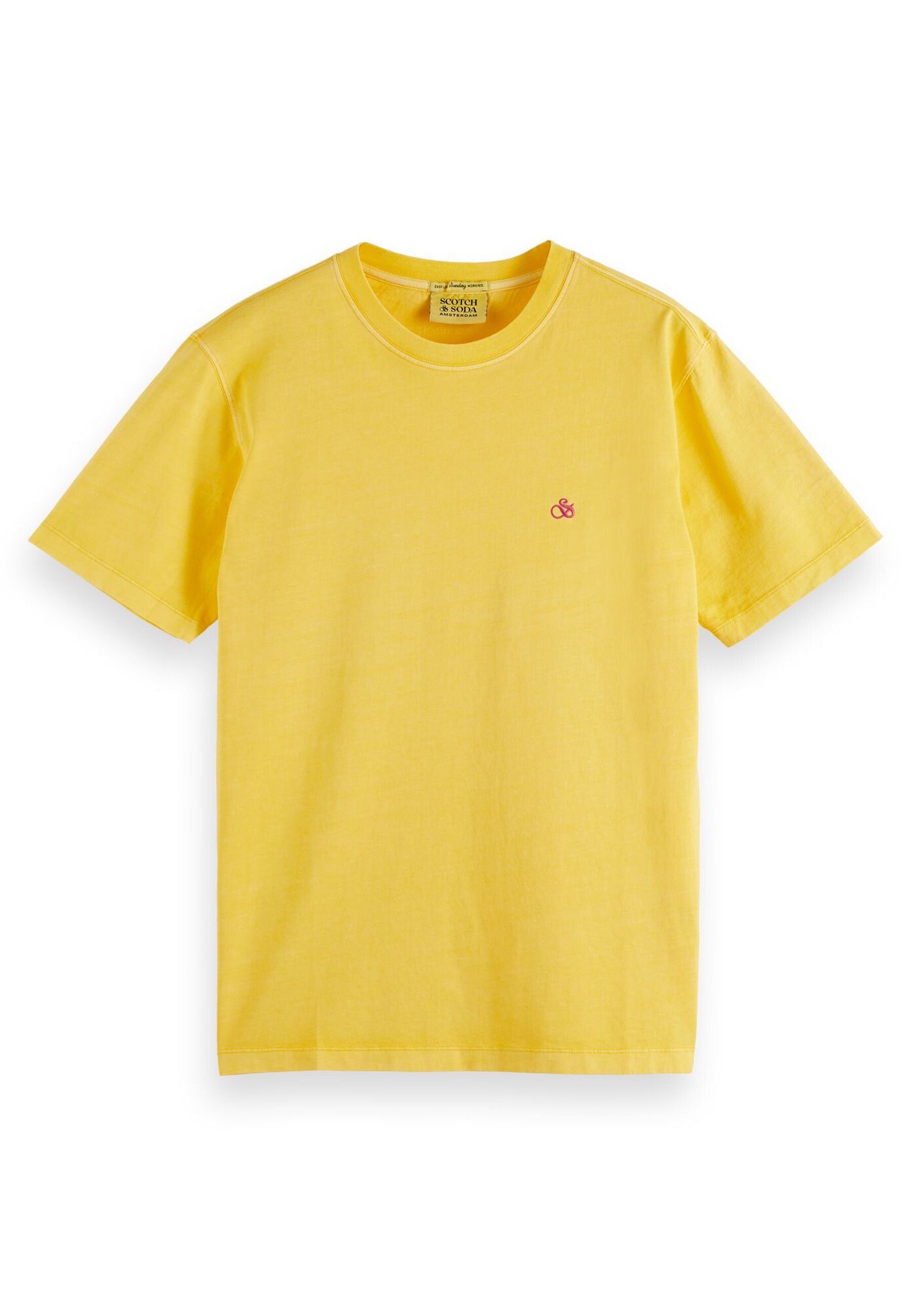 Scotch & Soda T-Shirt Shirt Kurzarmshirt mit Rundhals und Logo-Stitching (1-tlg) gelb