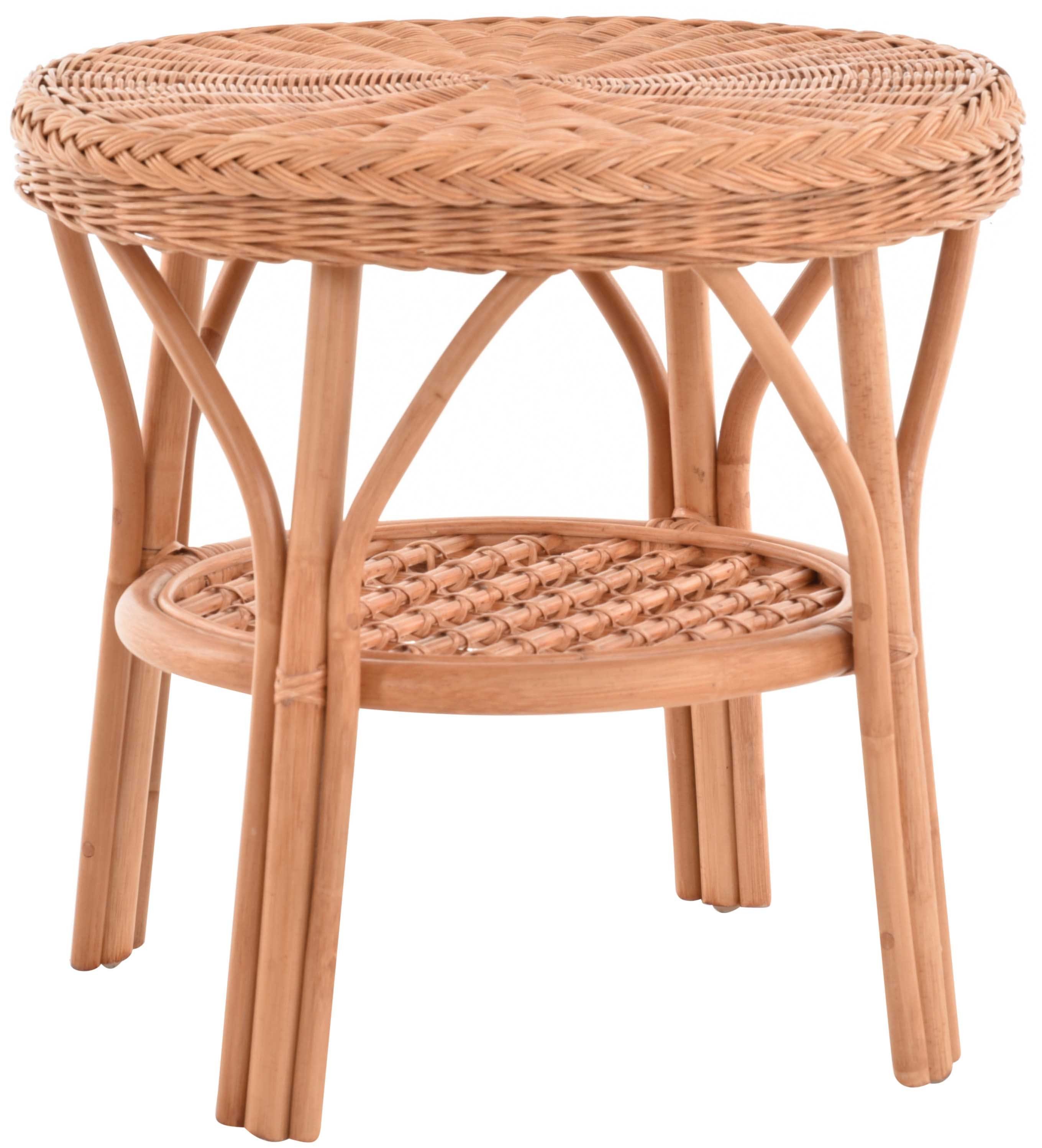 Krines Home Wohnzimmertisch Rattan Beistelltisch Rund Couchtisch Rattantisch für Wohnzimmer Tisch, mit Ablage Terracotta