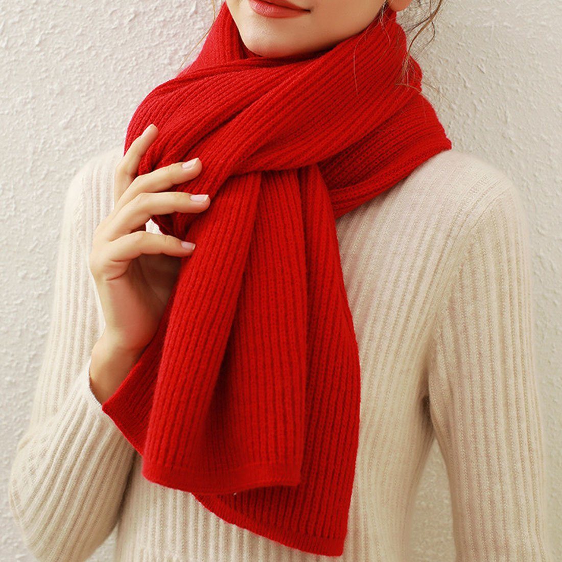 Rot Schal Damen Schlichter Winter Warmer DÖRÖY Halskette Strickschal,Kälteschutz Modeschal