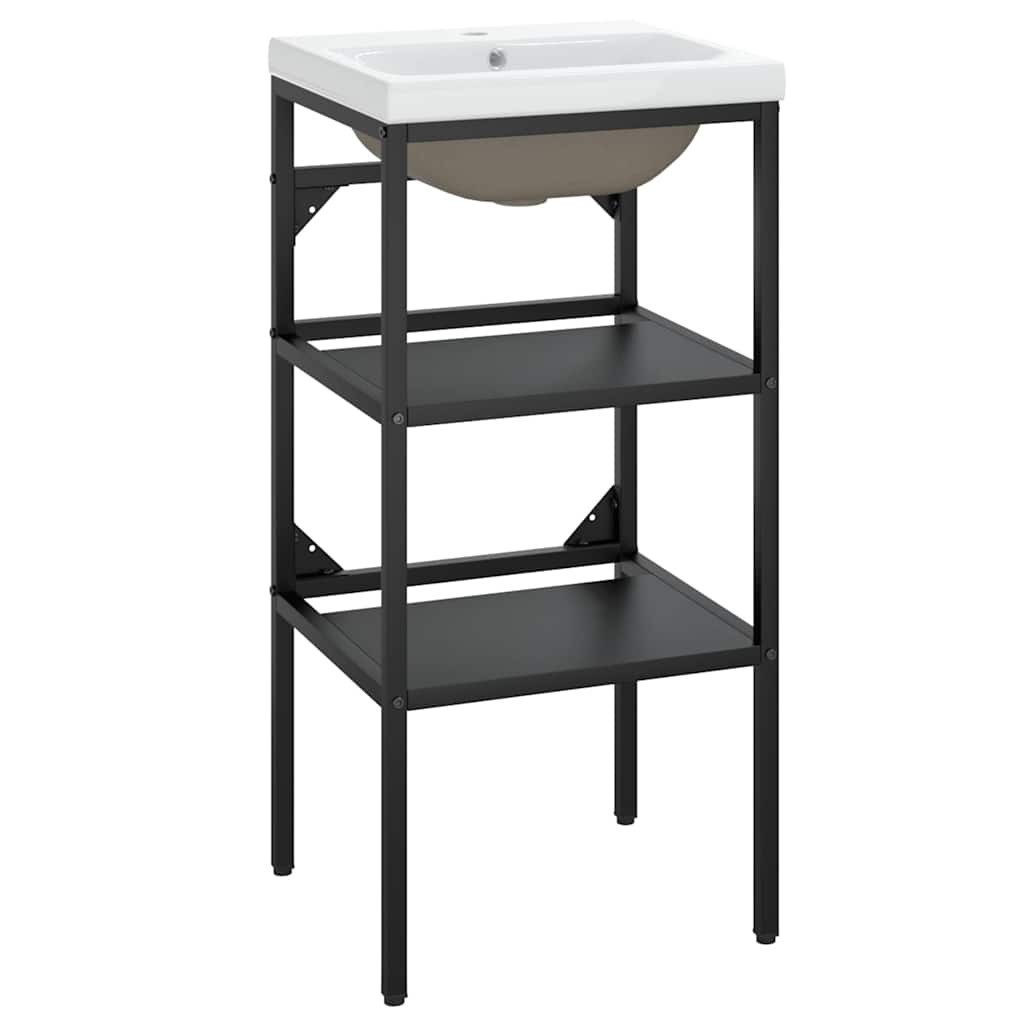 vidaXL Badregal Badezimmer-Waschtischgestell mit Waschbecken Schwarz Eisen, 1-tlg.